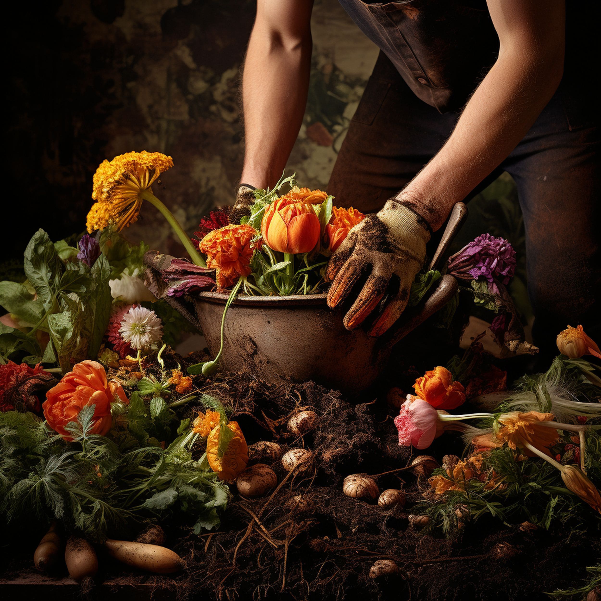 Man Creating Compost Pile