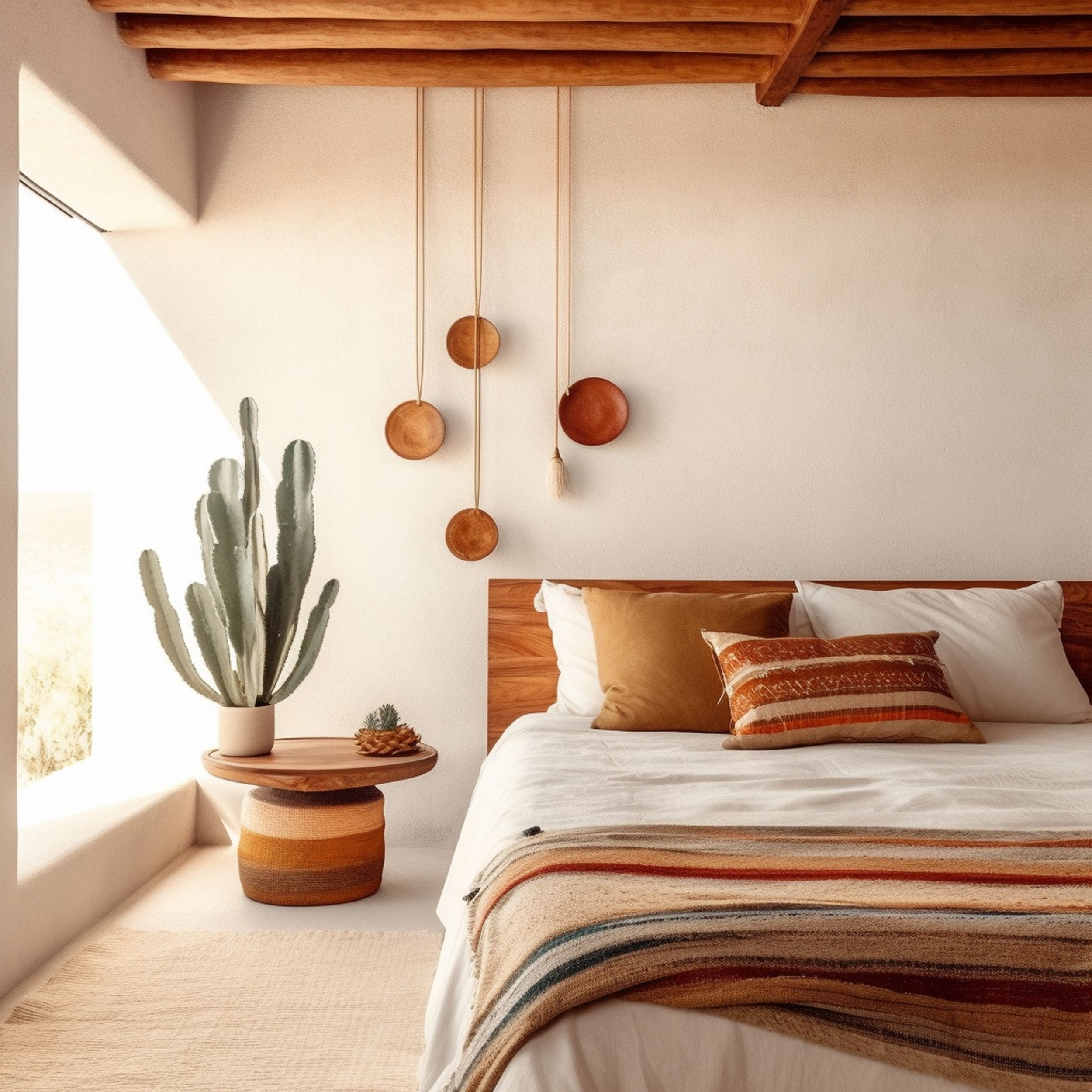Desert Inspired Bedroom With Cactus and Wall Decorations