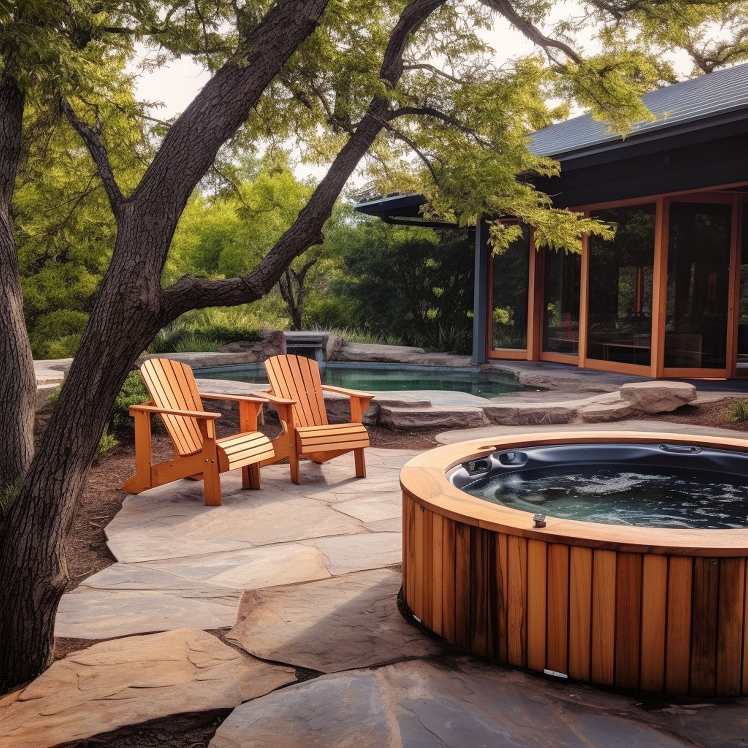 Flagstone Patio With Hot Tub