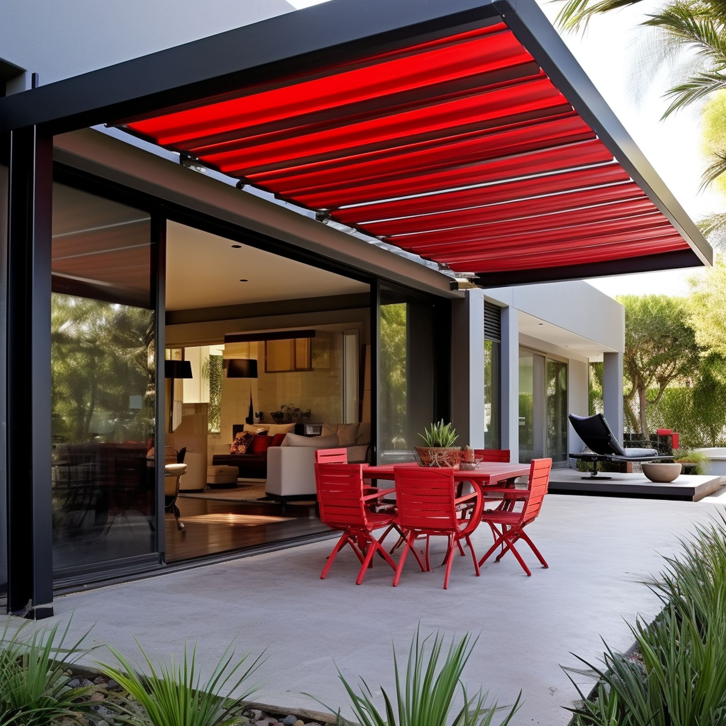 Modern Red Patio Awning