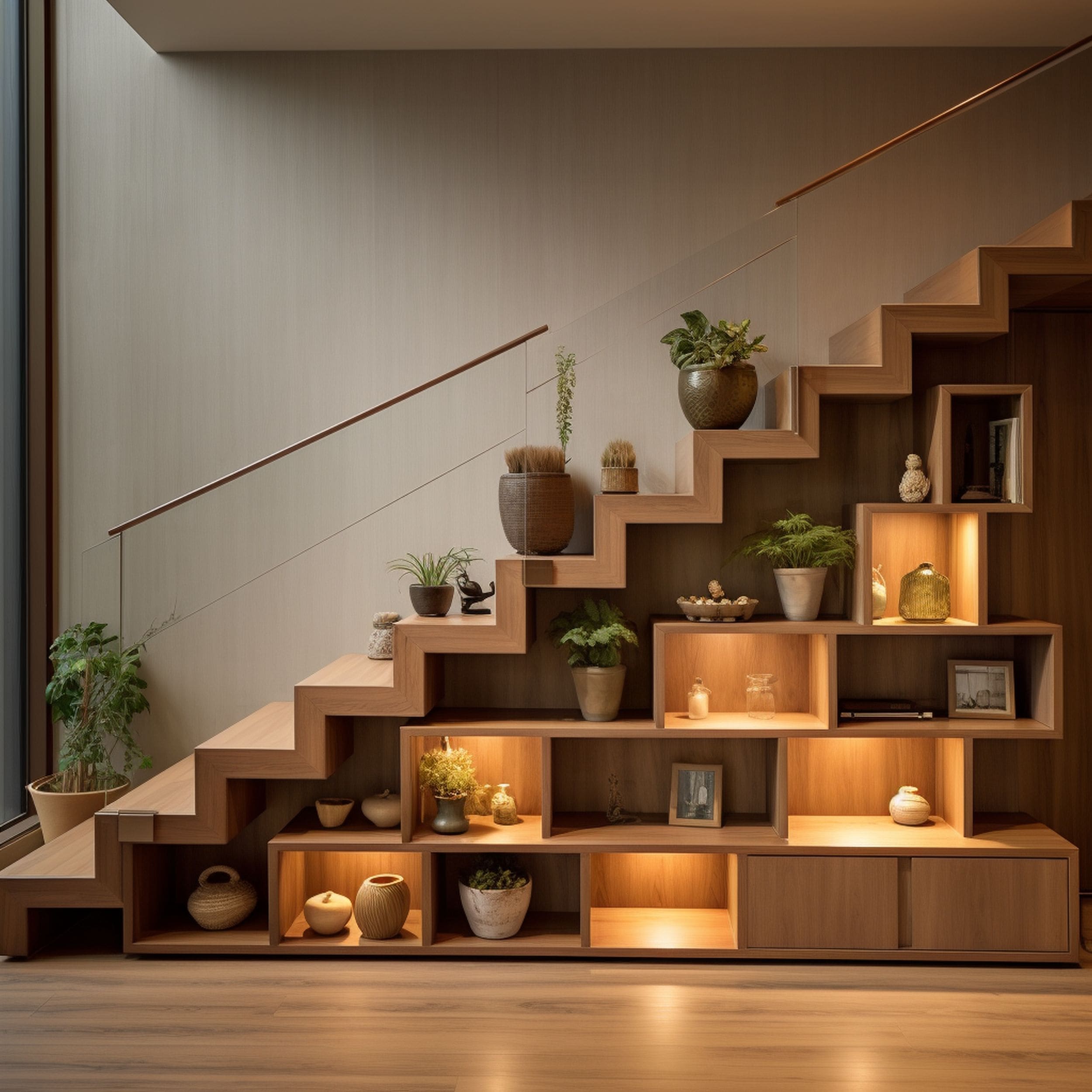 Floating Shelves Under the Staircase