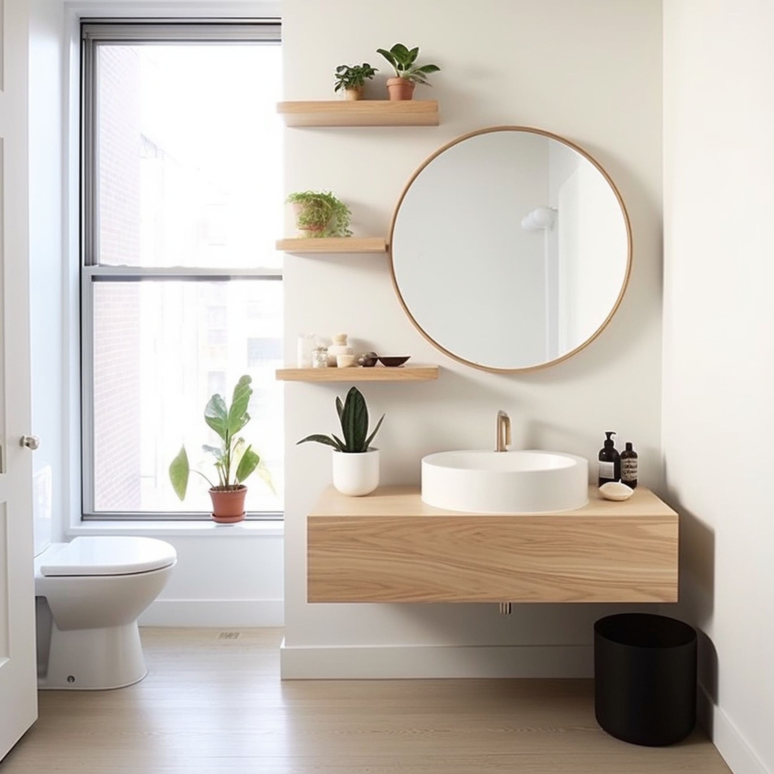 Small Floating Shelves in Compact Bathroom