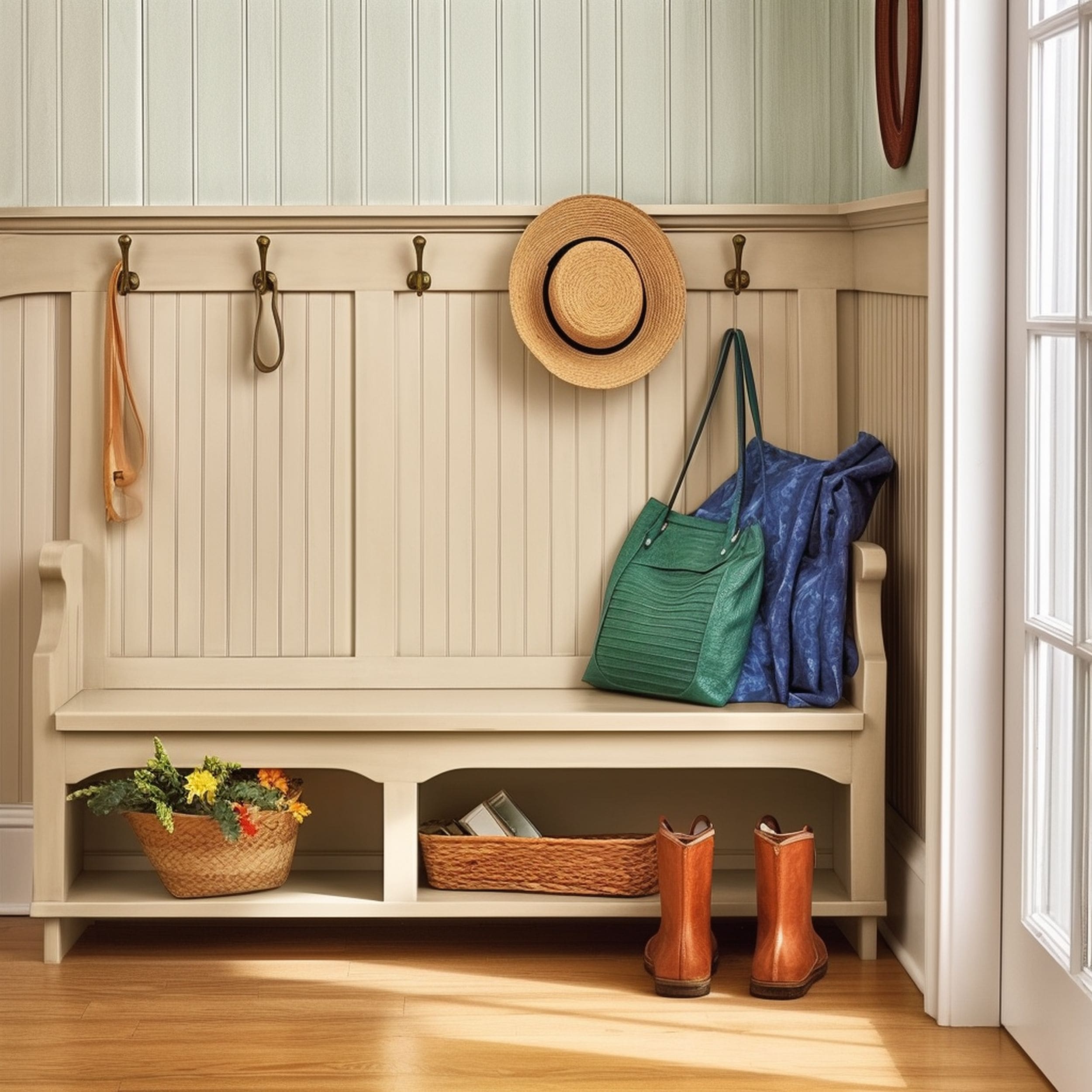 Entryway Bench Beadboard Panelling