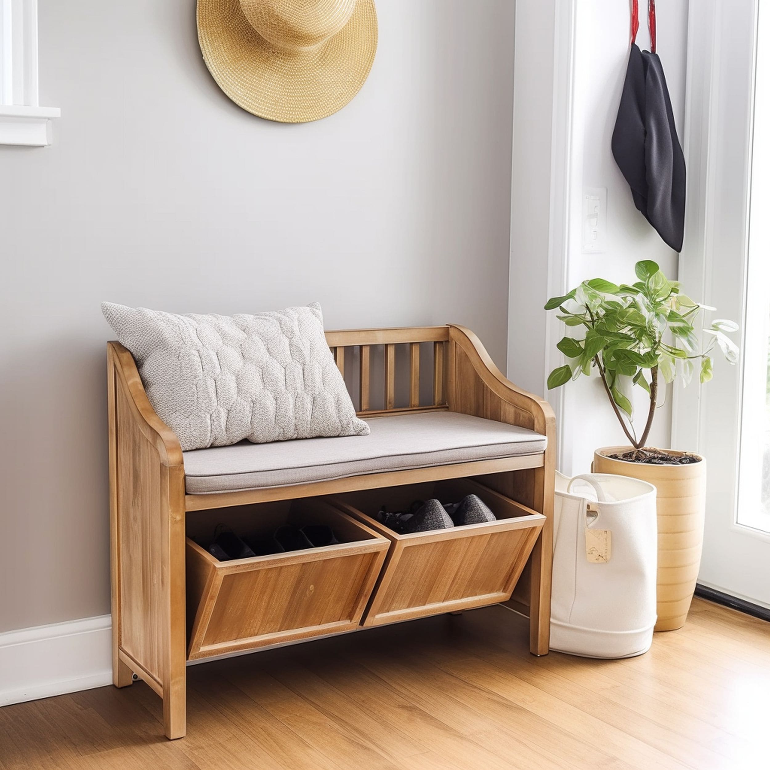 Compact Entryway Bench With Swiveling Shoe Storage