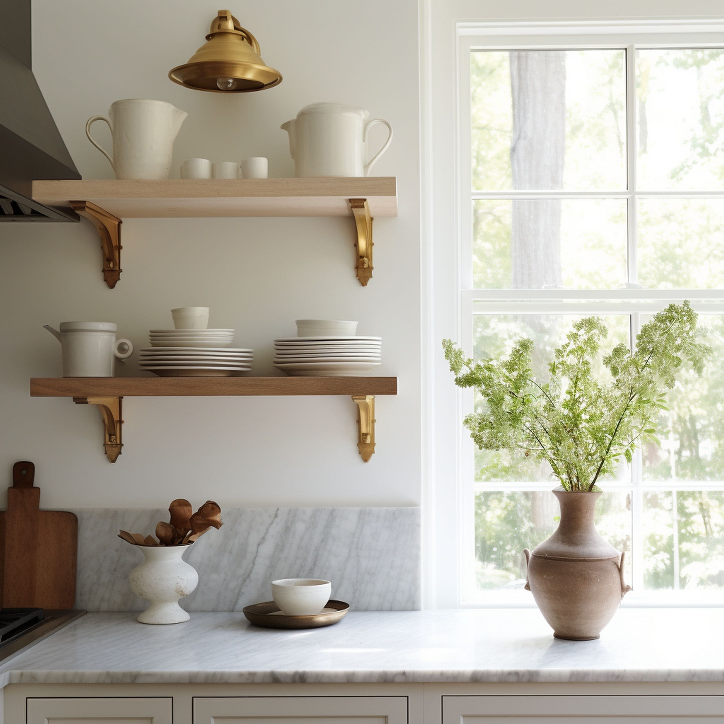 Floating Shelves With Overhead Light Fixture