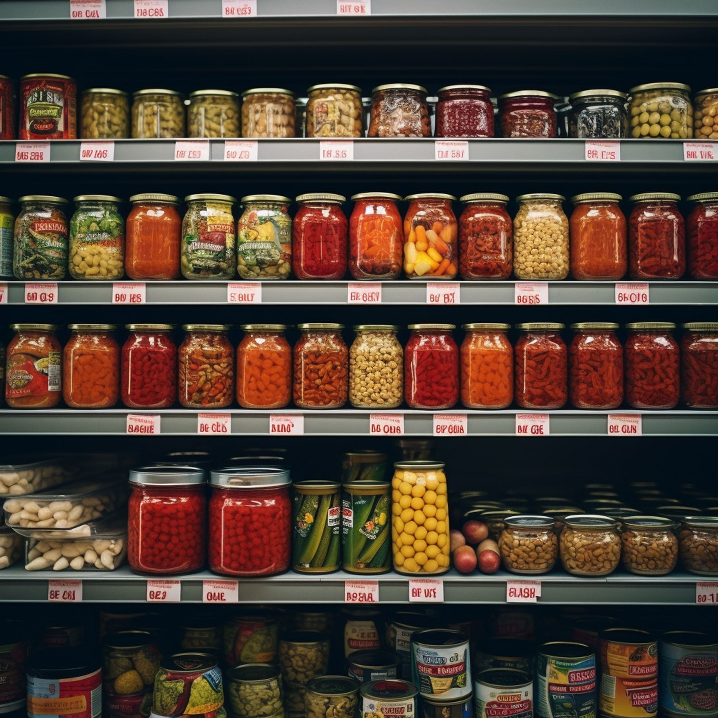 Canned Foods on Supermarket Shelves