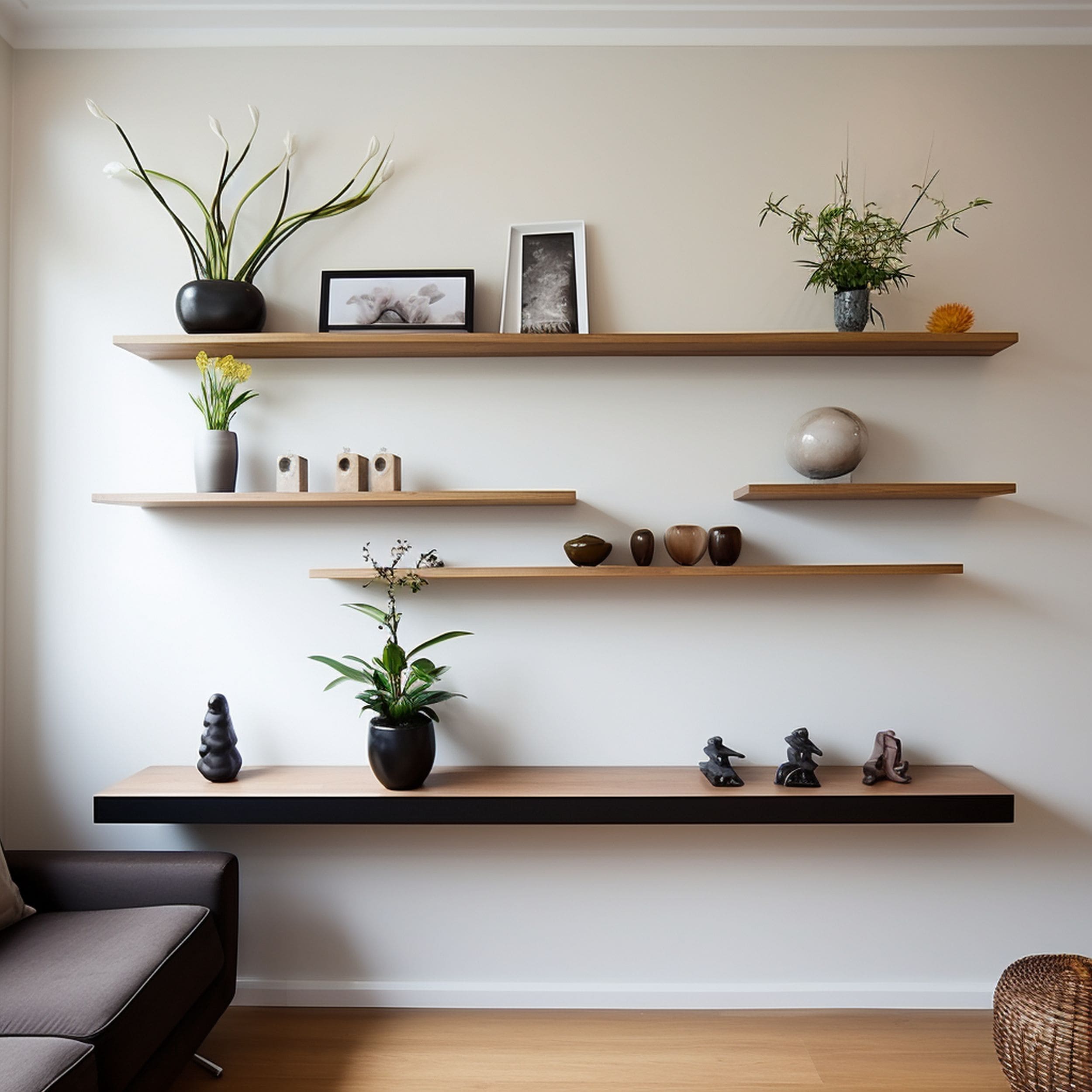 Thin Floating Shelves in Living Room