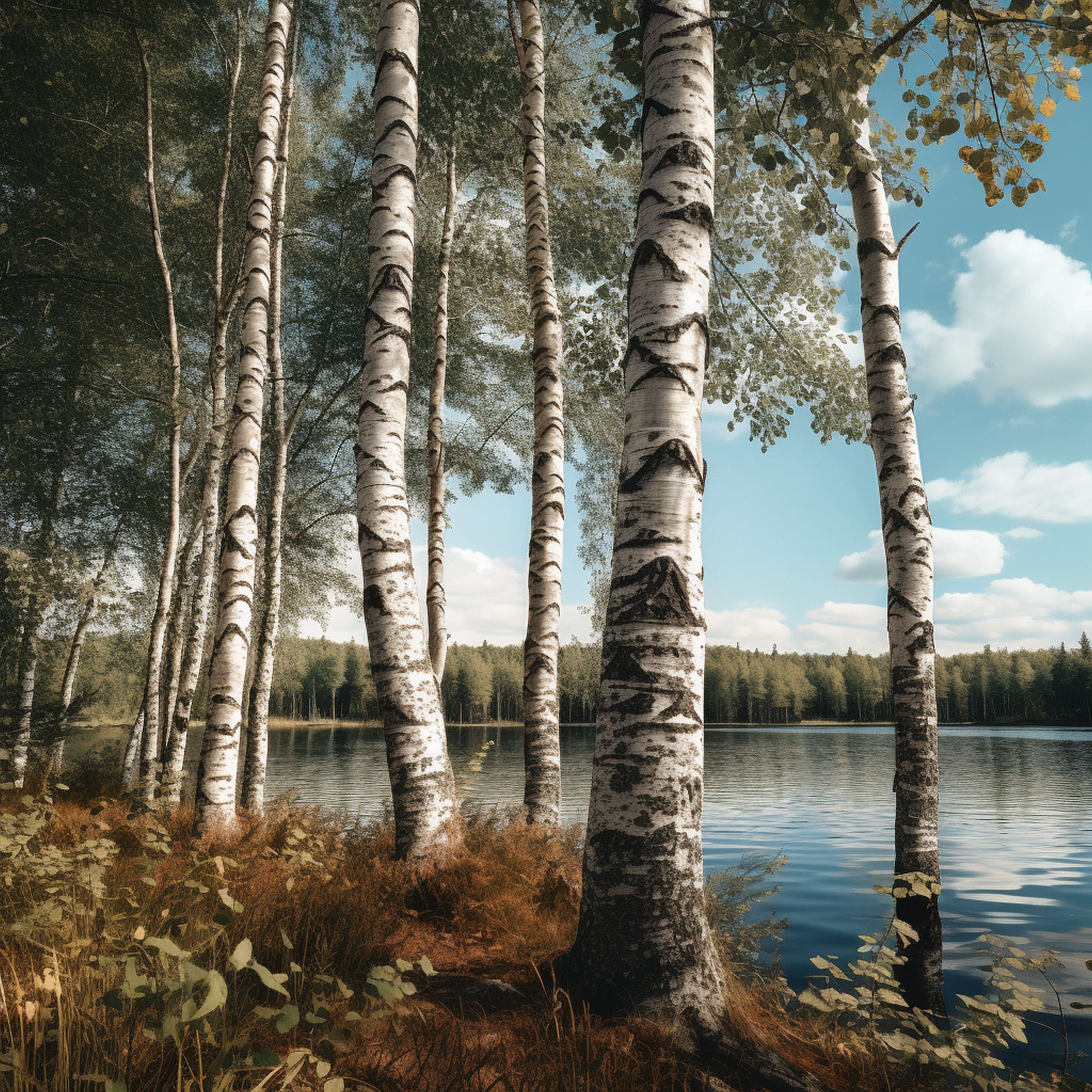 Birch Trees Near Lake