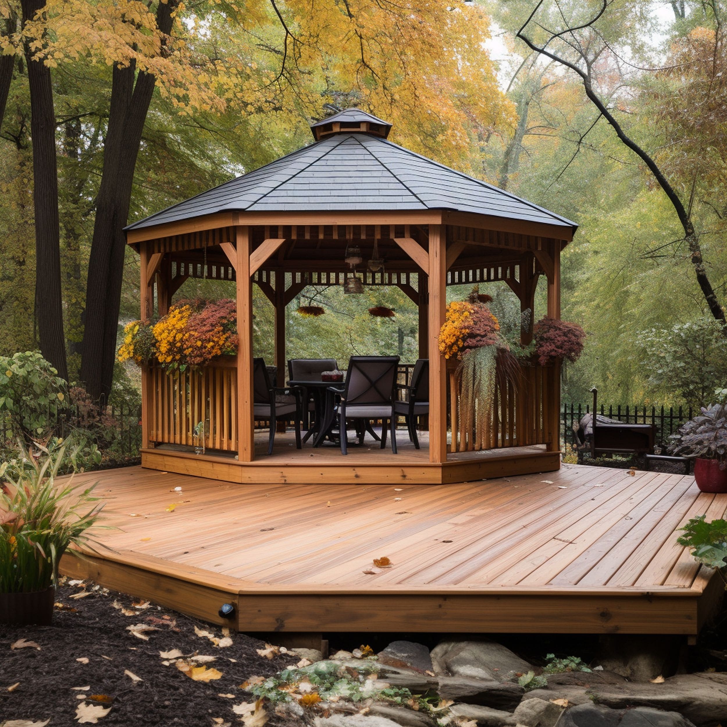 Gazebo Situated on a Wooden Deck