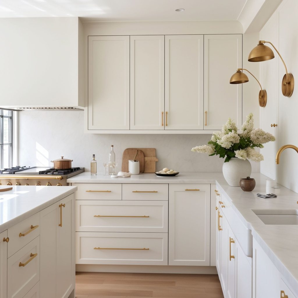 White Kitchen With Brass Accents