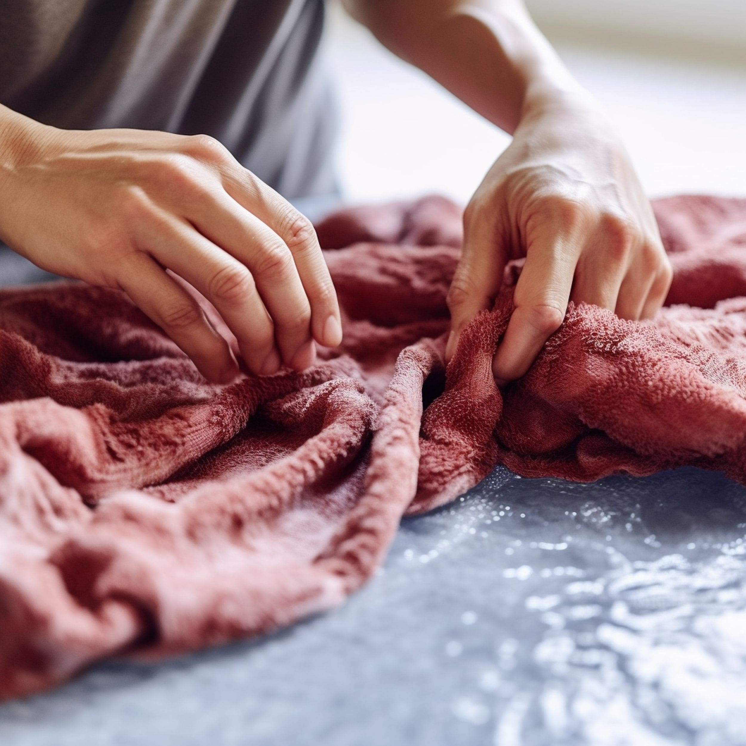 Woman Washing Chenille Blanket