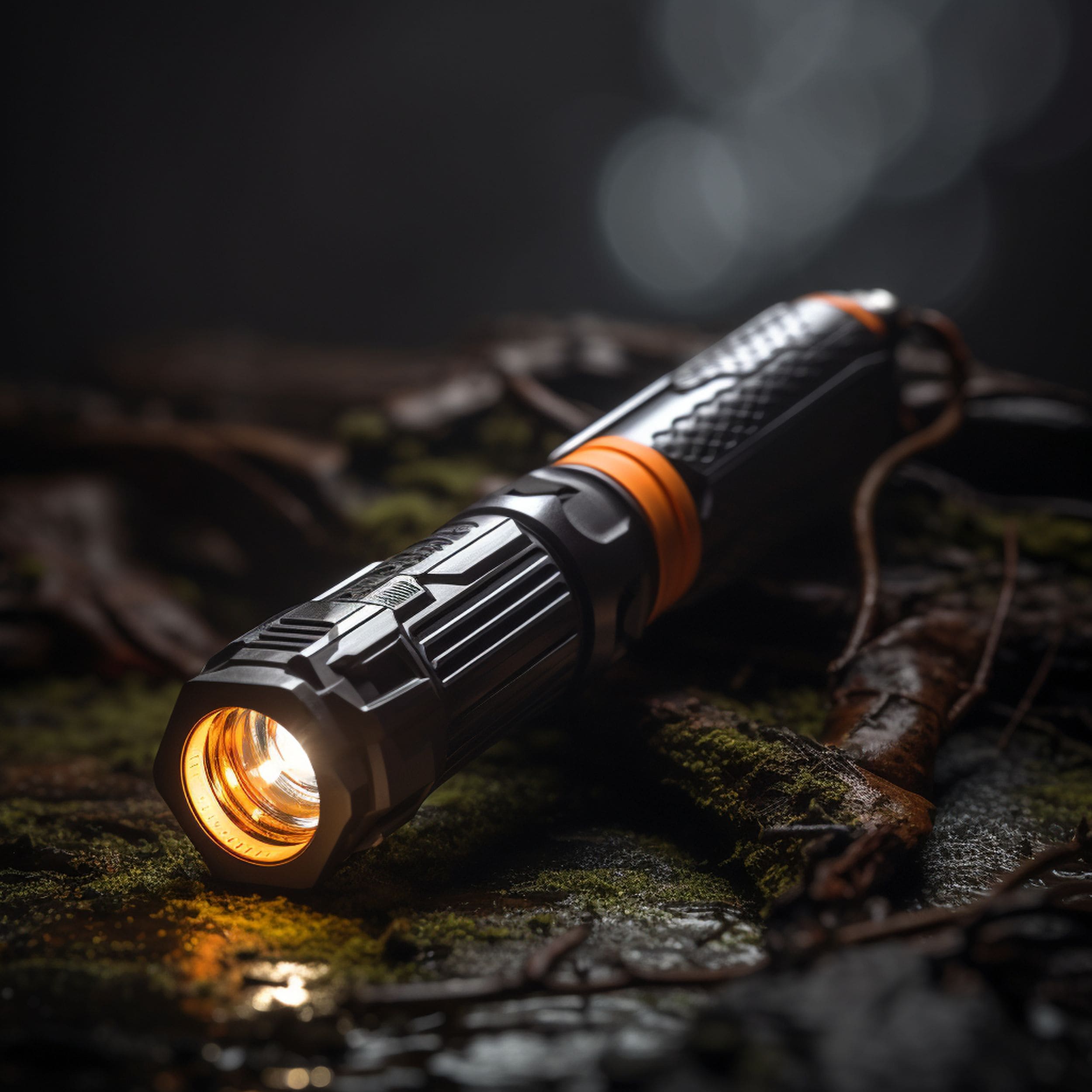 Close up of a Lit Flashlight