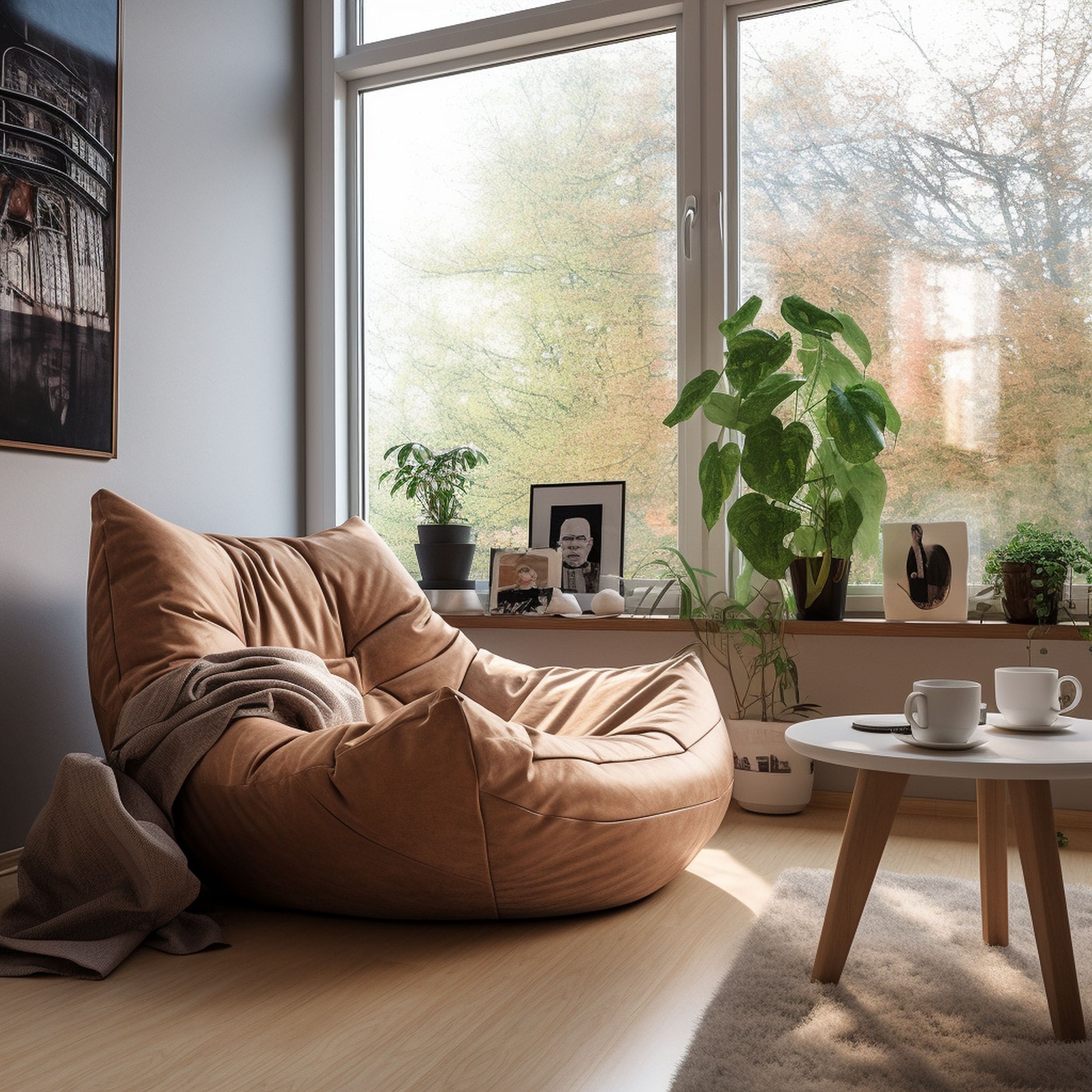 Faux Suede Bean Bag in Cozy Scandinavian Room