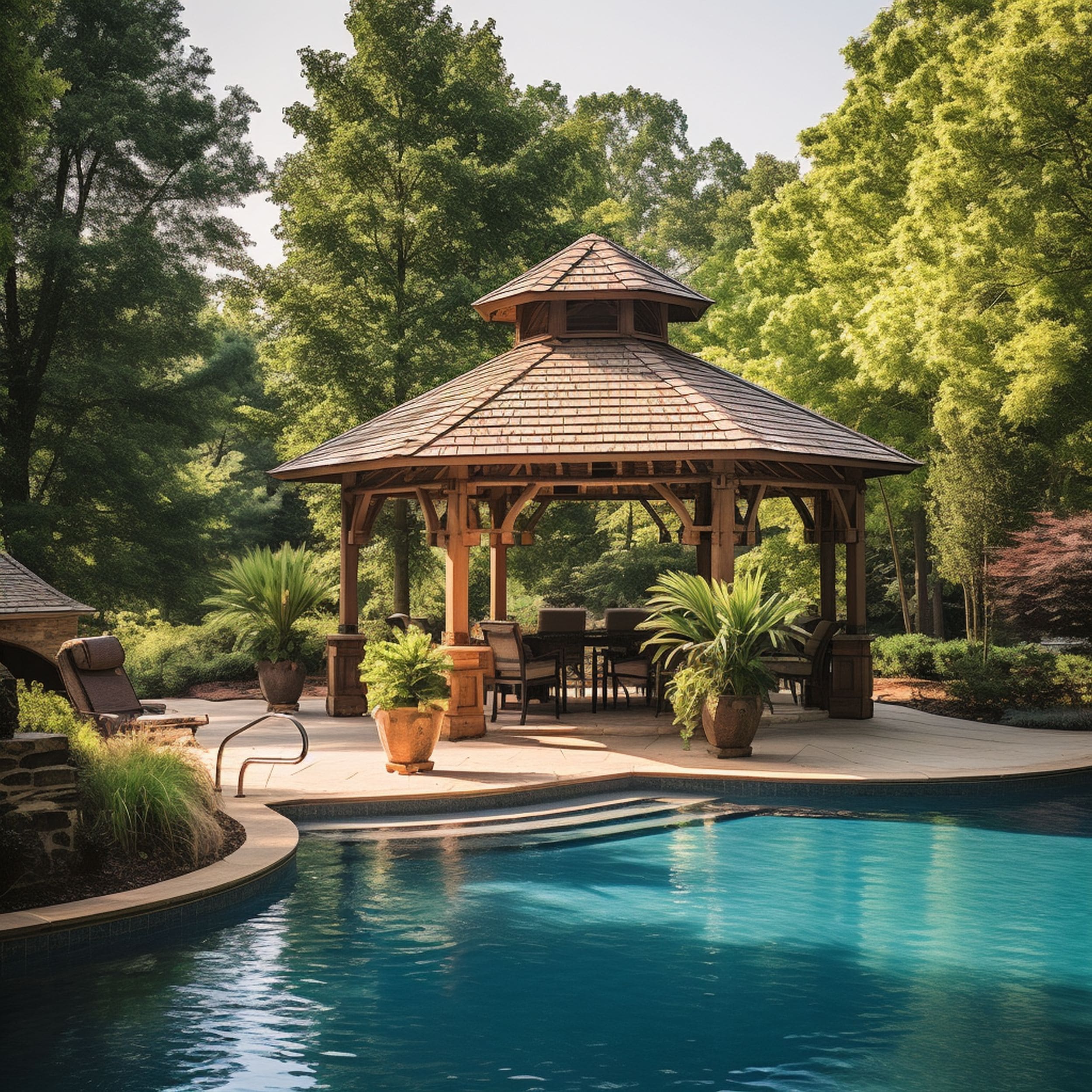 Gazebo Situated Near Swimming Pool