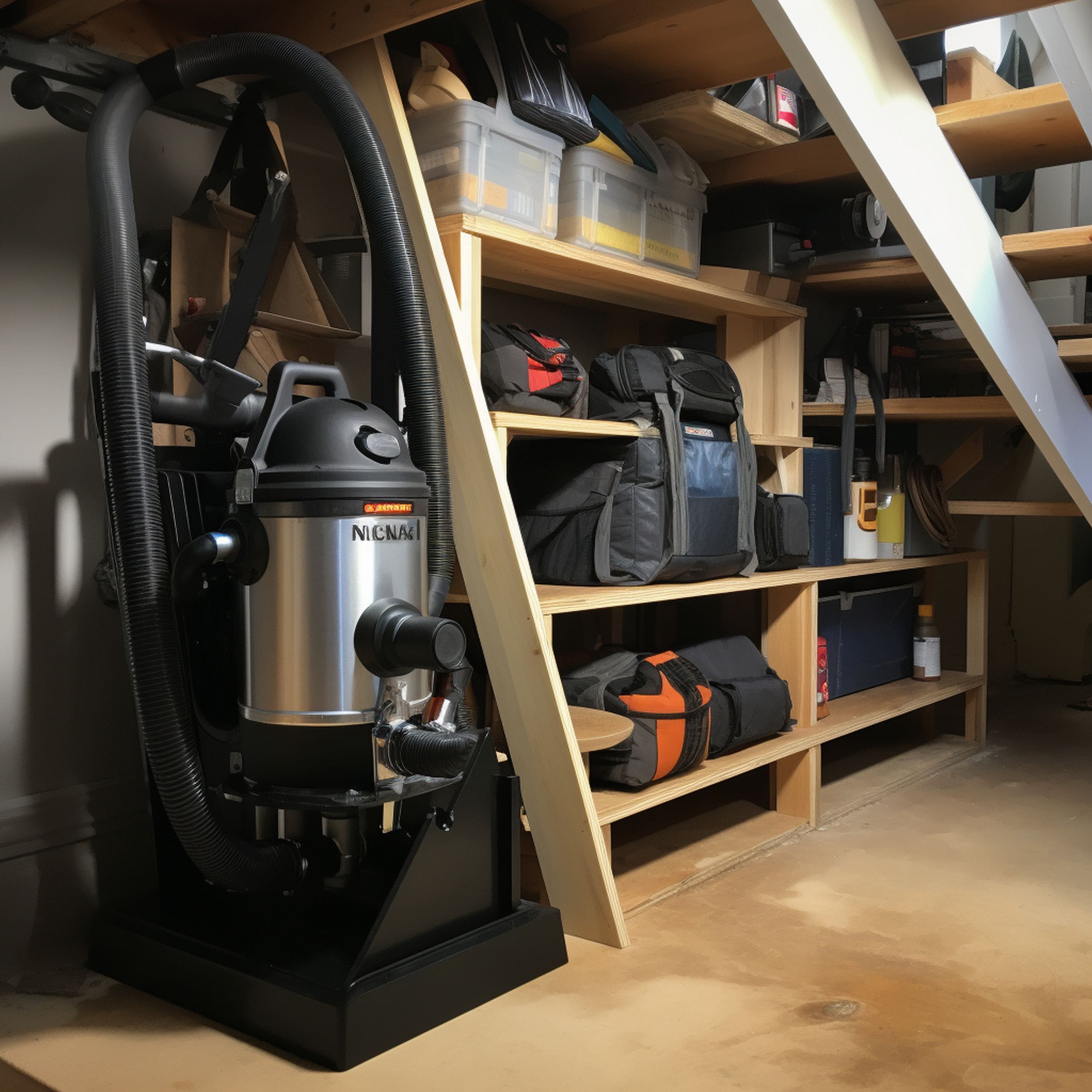Shop Vac Stored Underneath the Stairs