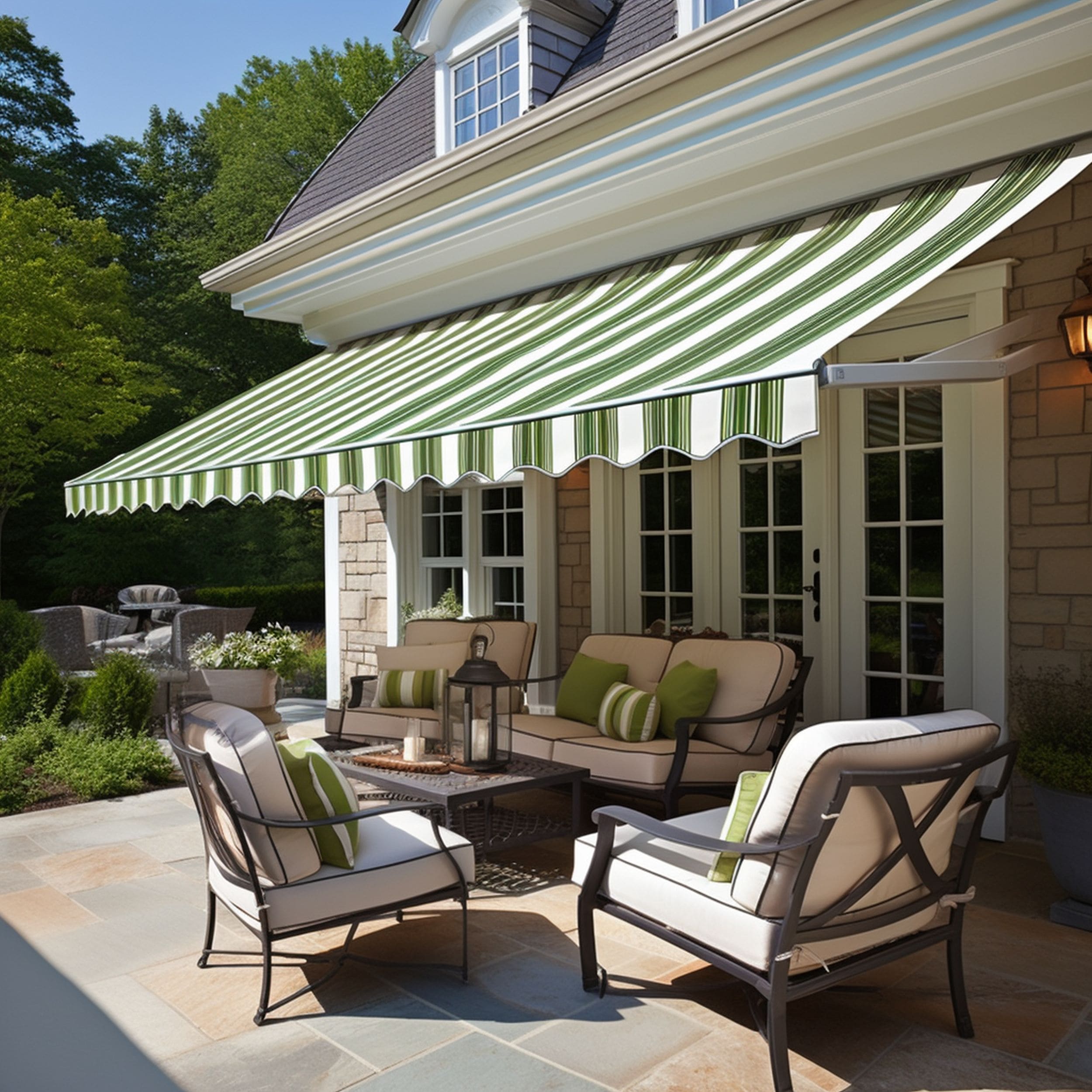 Green Striped Patio Awning