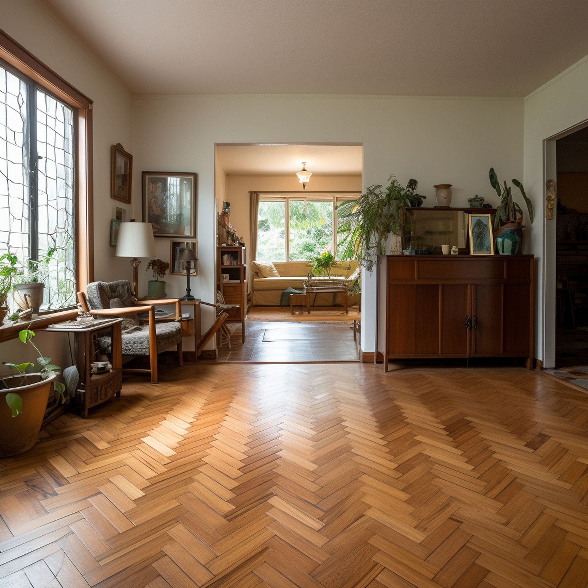 Open Space Living Room With Different Floor Than the Kitchen