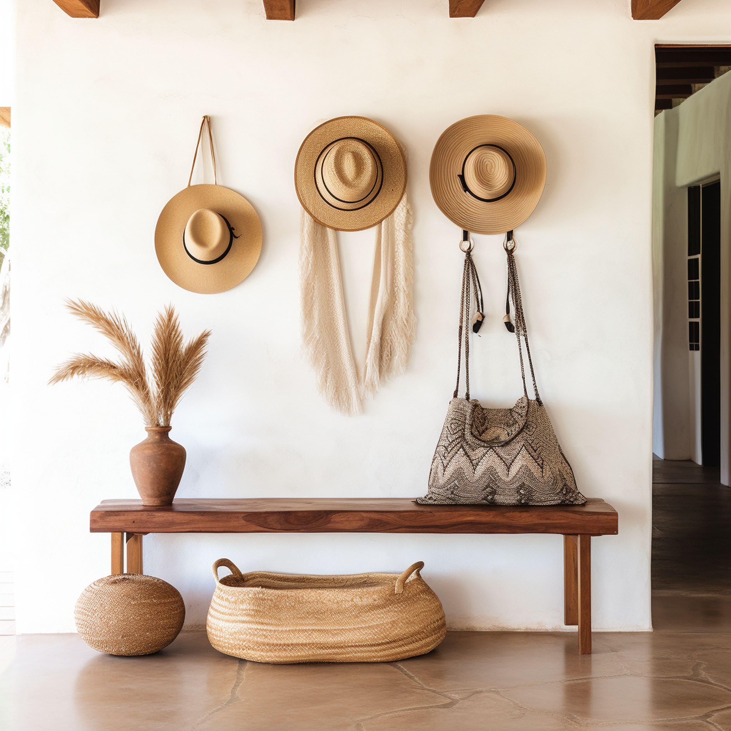 Bohemian Inspired Entryway With Hung Hats