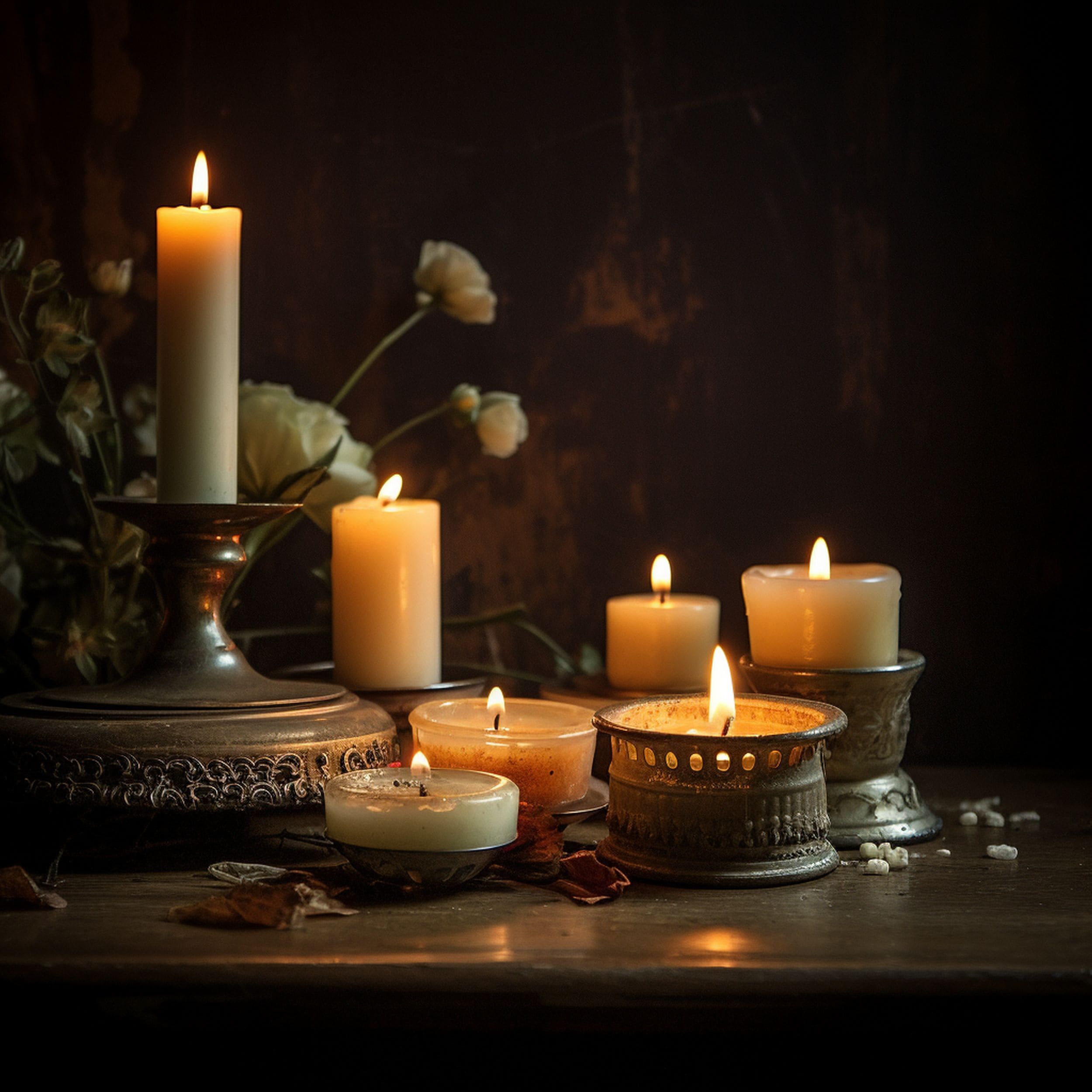 Lit Candles on Table