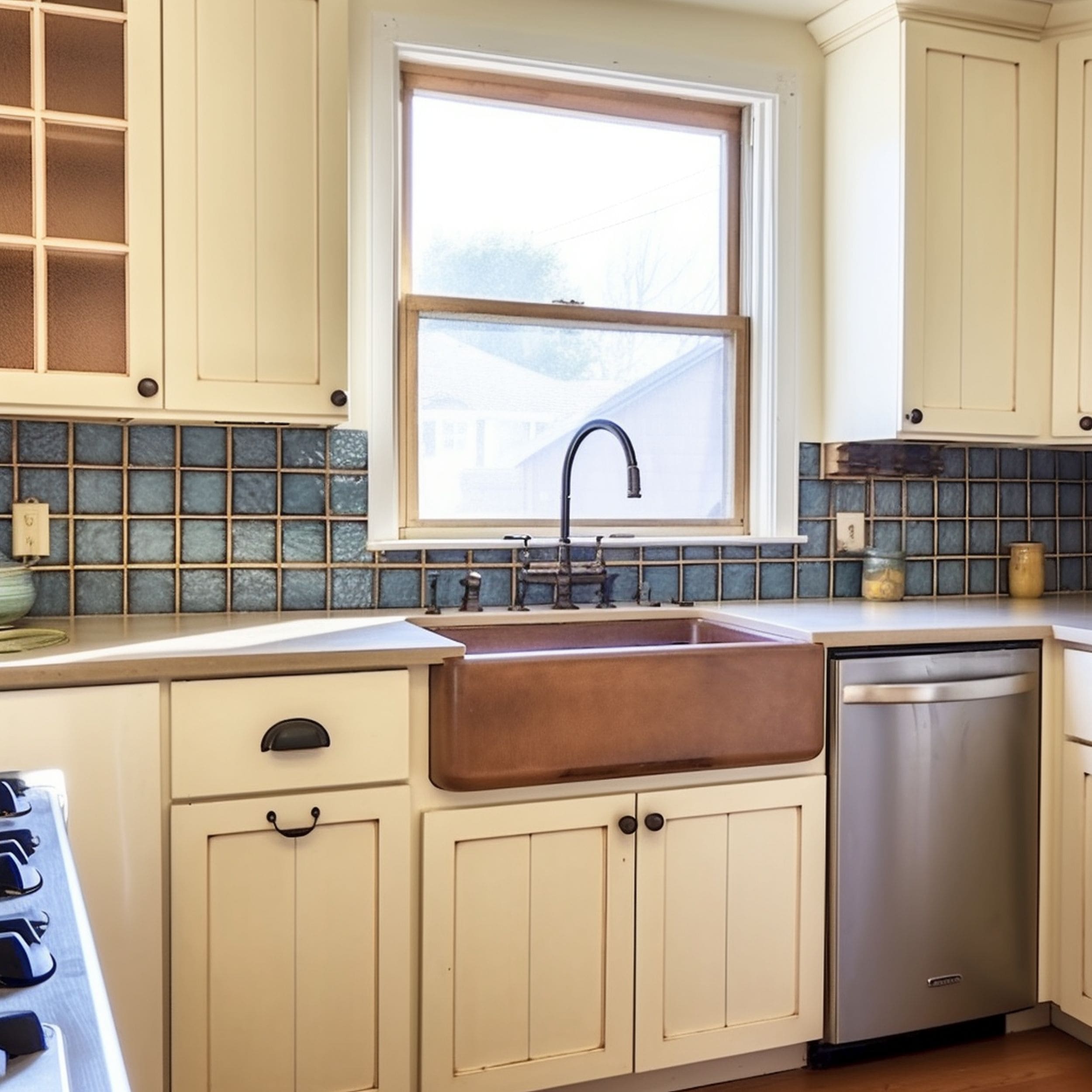 Small Backsplash in Outdated Kitchen