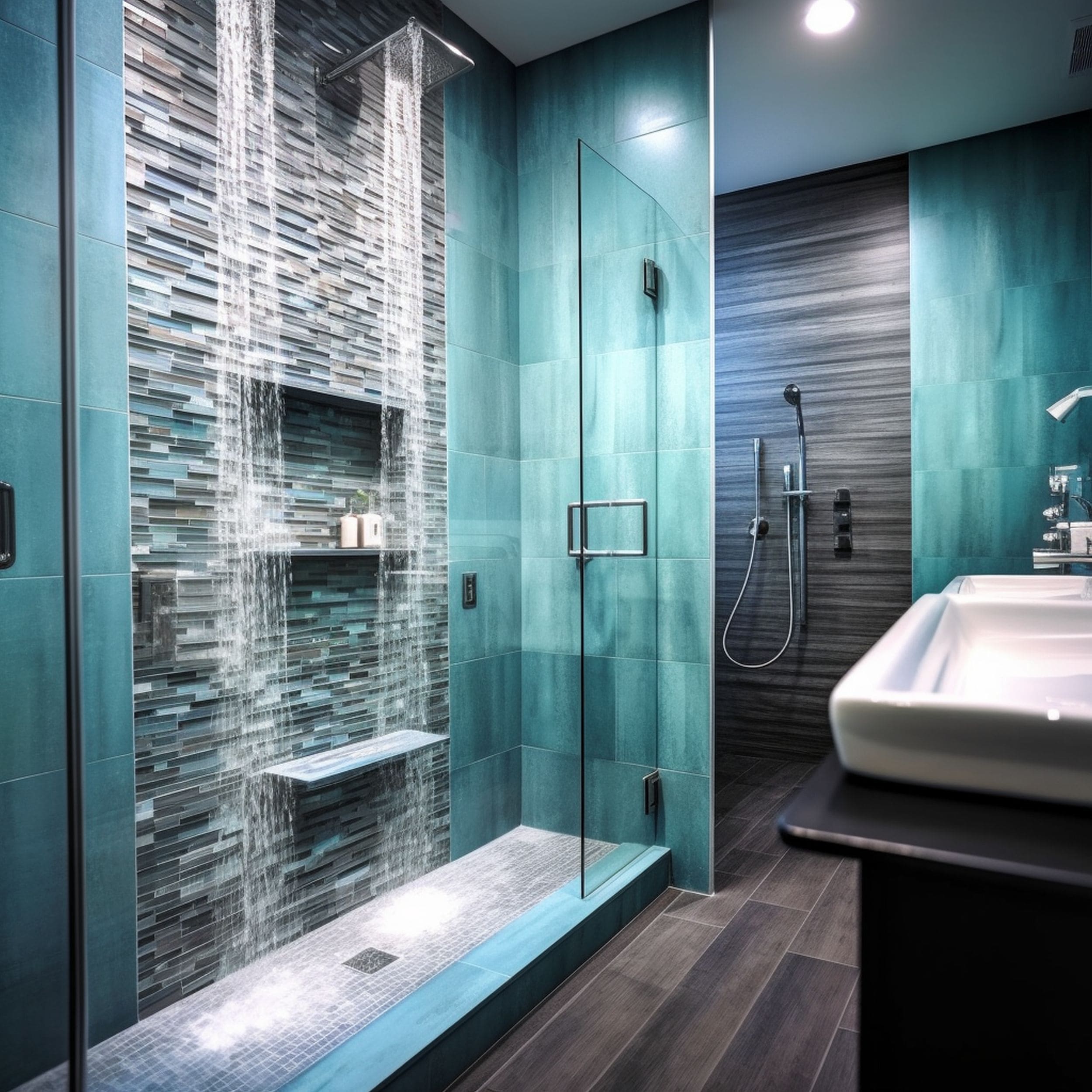 Oversized Waterfall Shower Tile Design