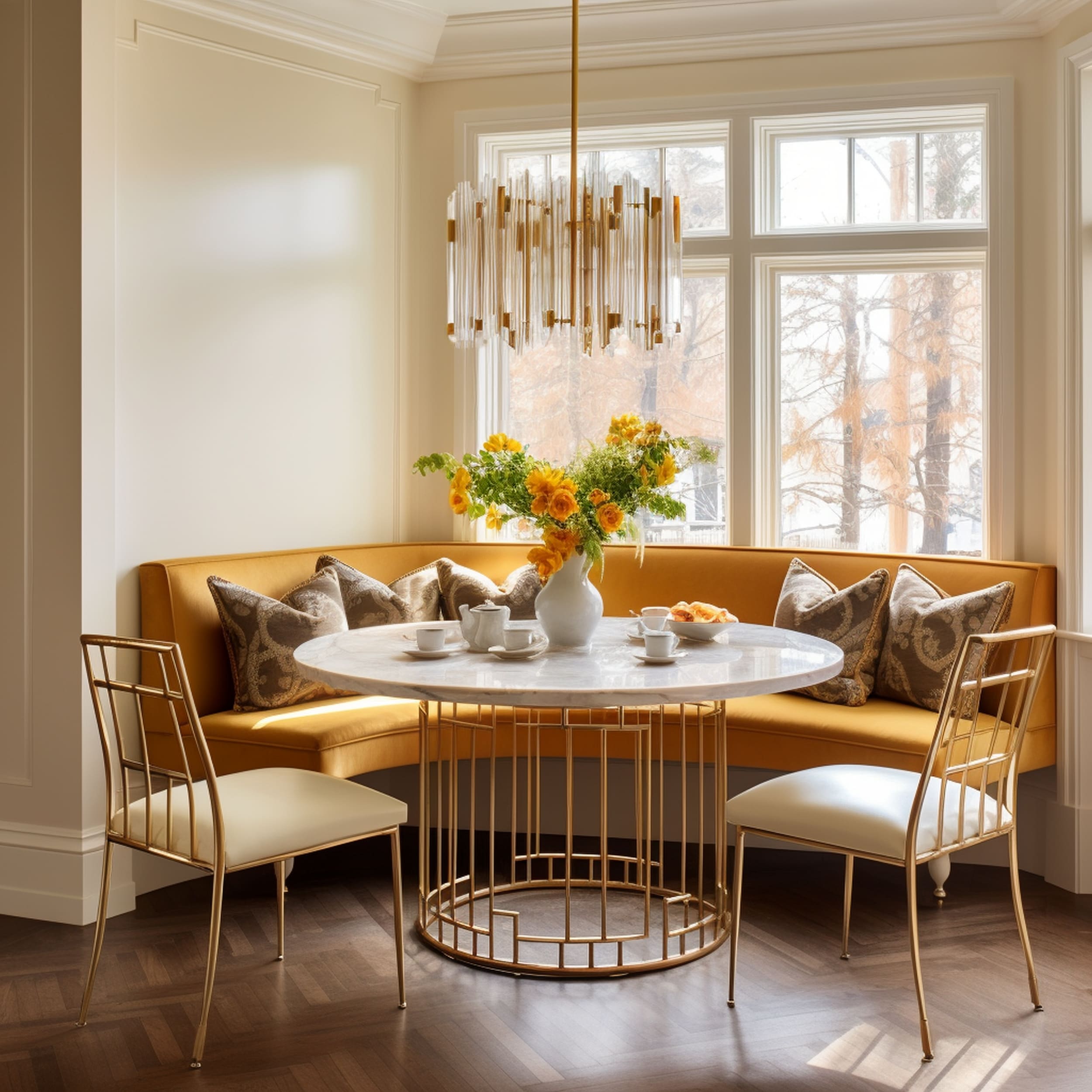 Beige Breakfast Nook With Gold Accents