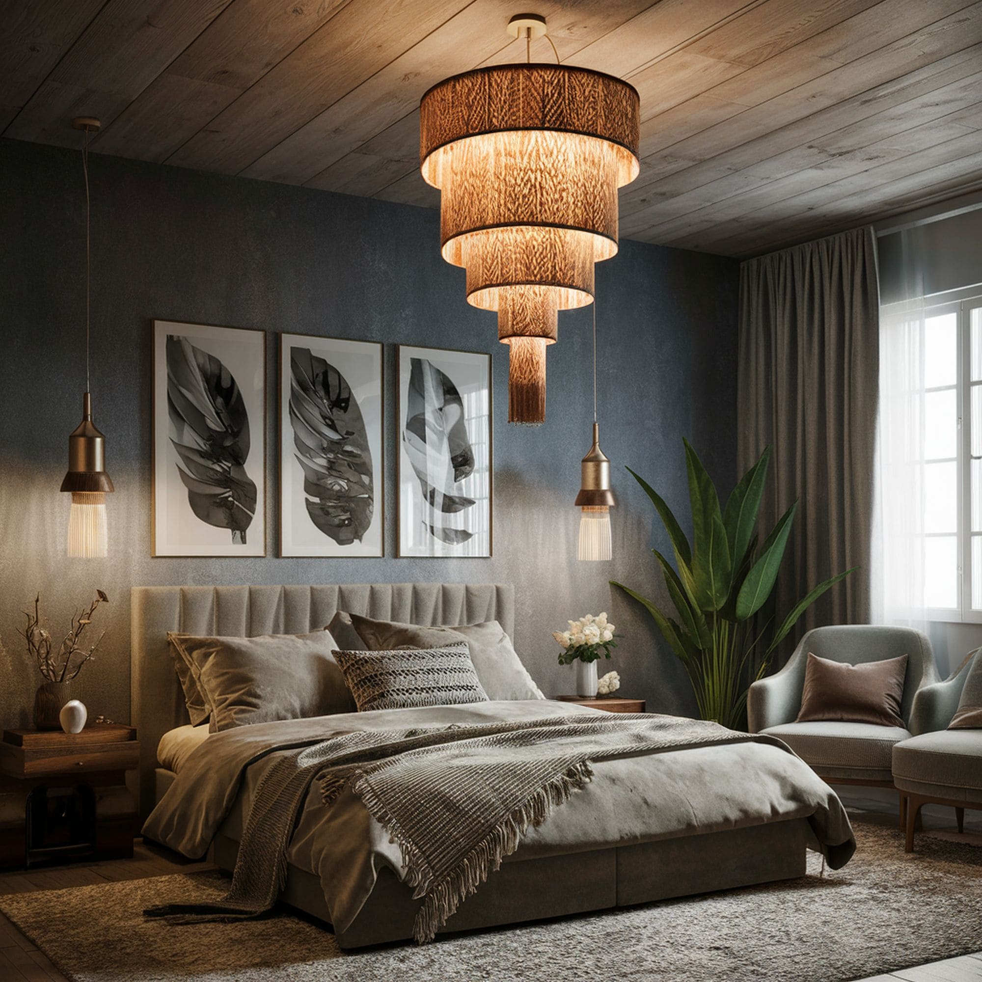 Tribal Bohemian Inspired Bedroom With Chandelier