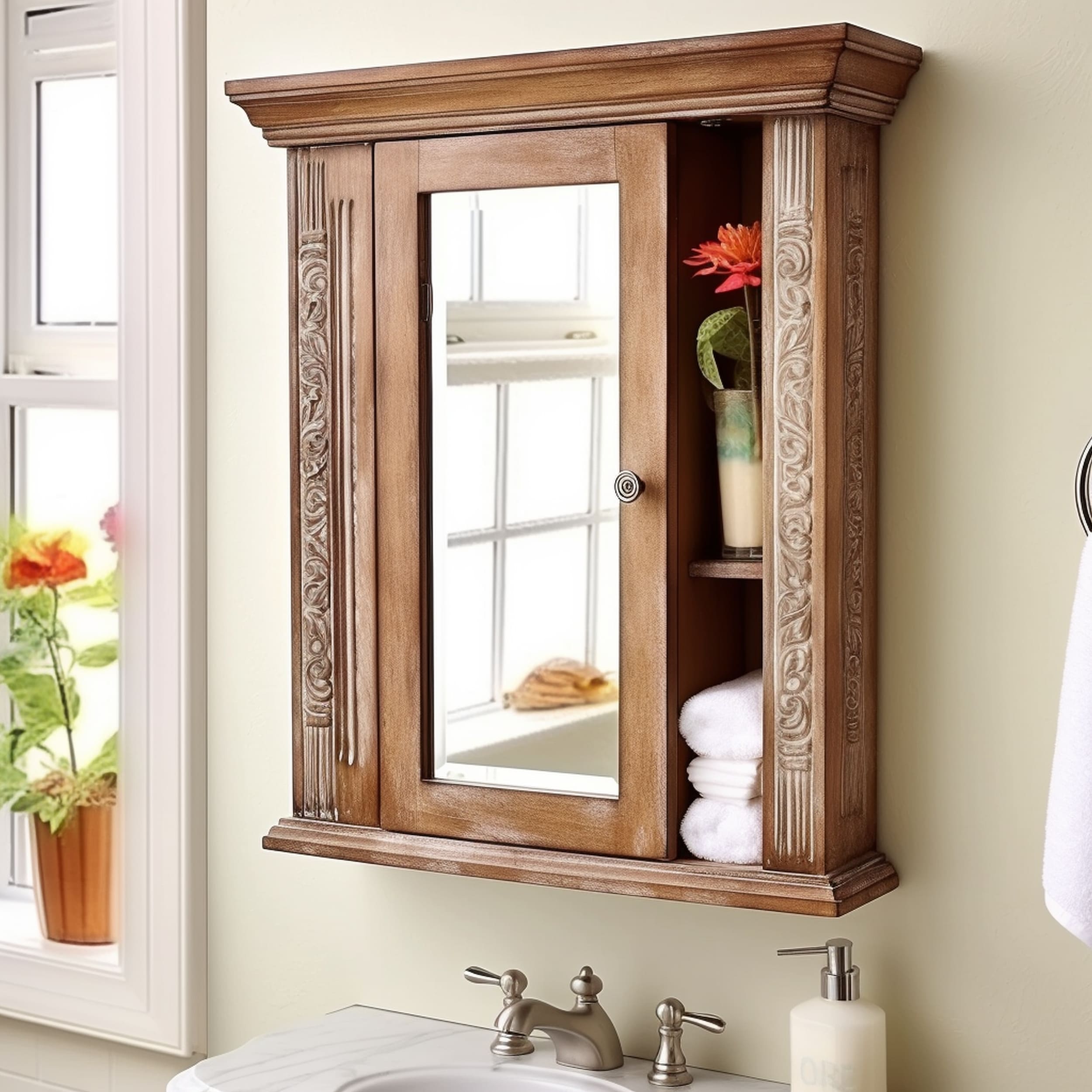 Vintage Medicine Cabinet With Ornate Wood Details