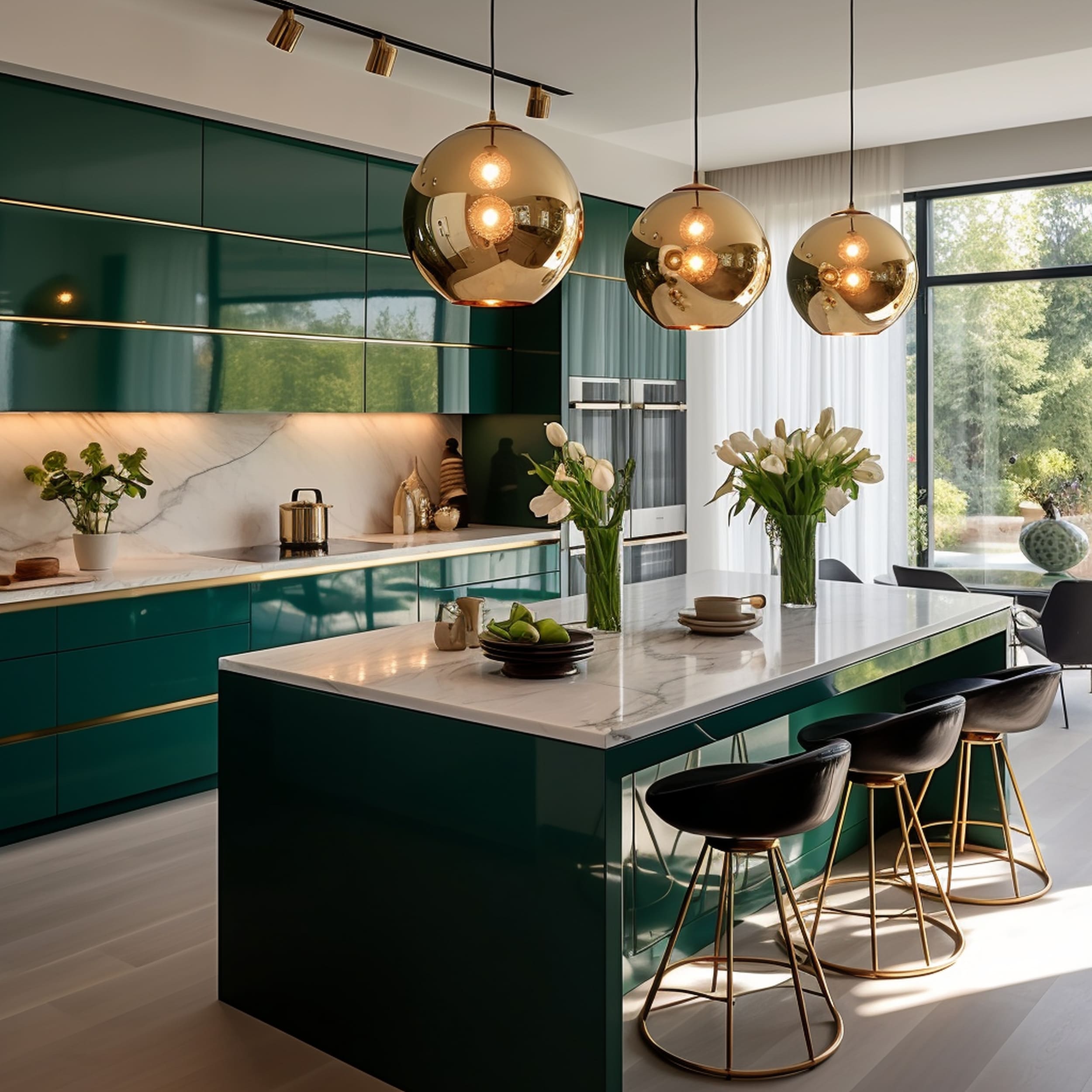 Emerald Green Kitchen With Gold Accents