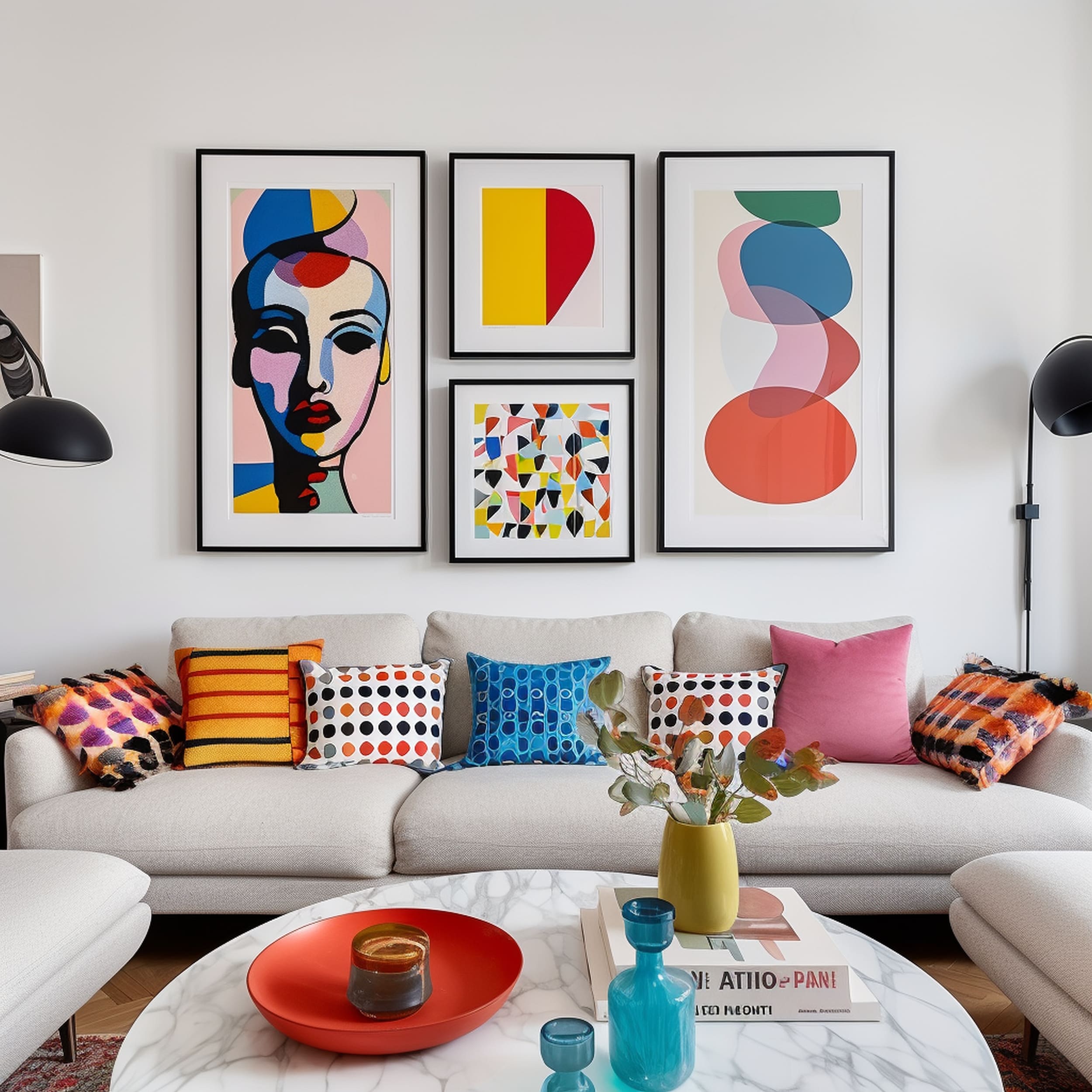 Stylish Living Room With Colorful Gallery Wall