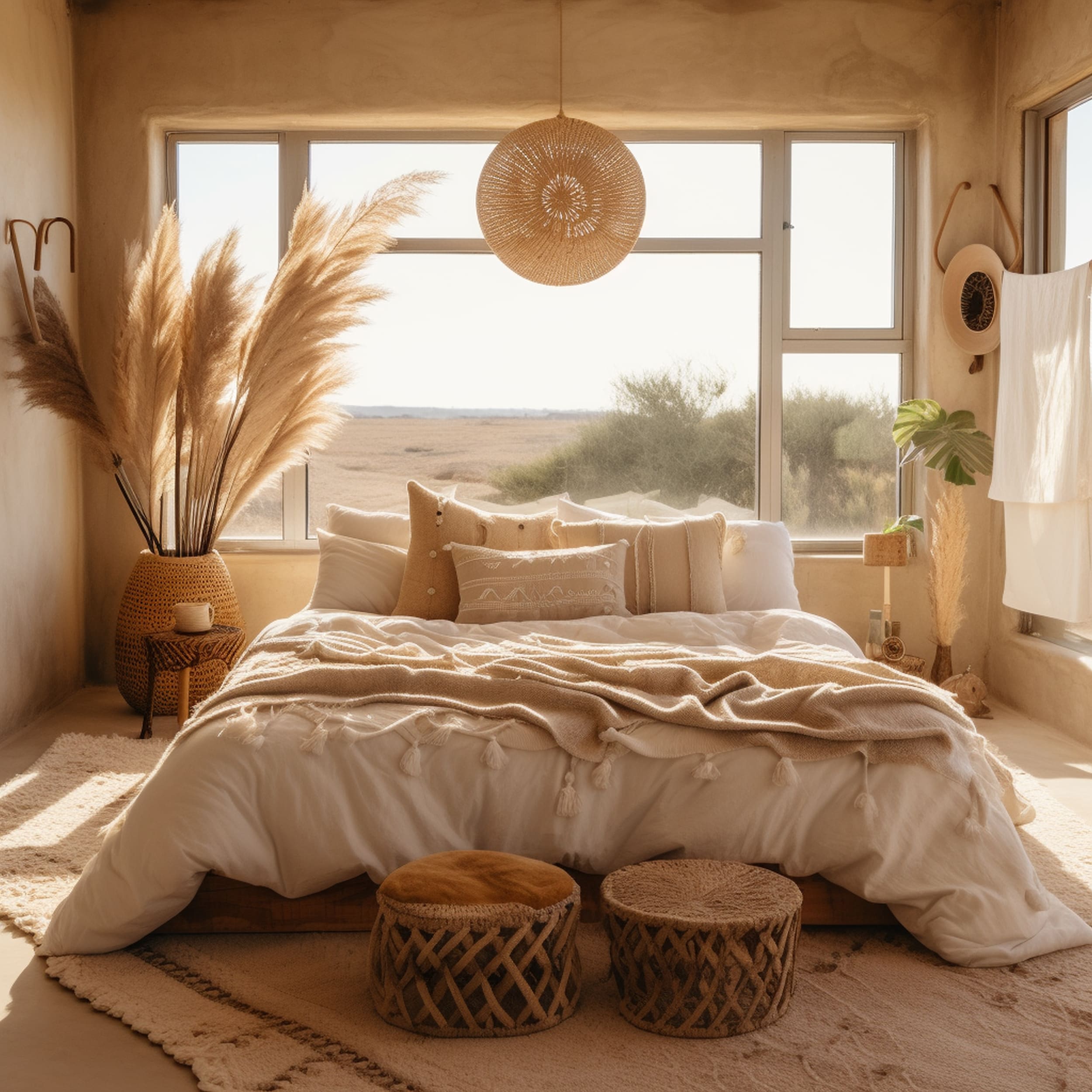 Beach Style Bohemian Bedroom with Sand Toned Accents