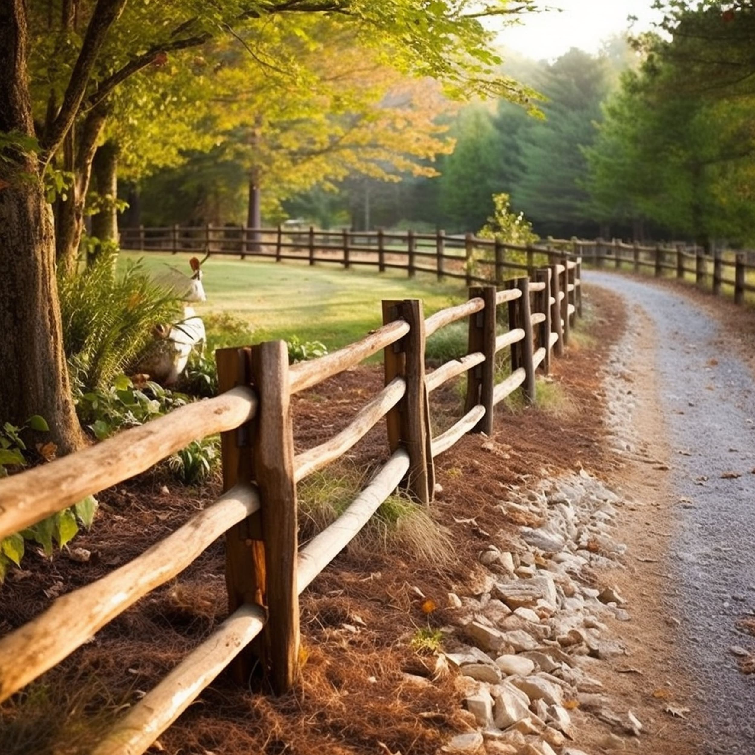 Driveway Surrounded by Split Rail Fence