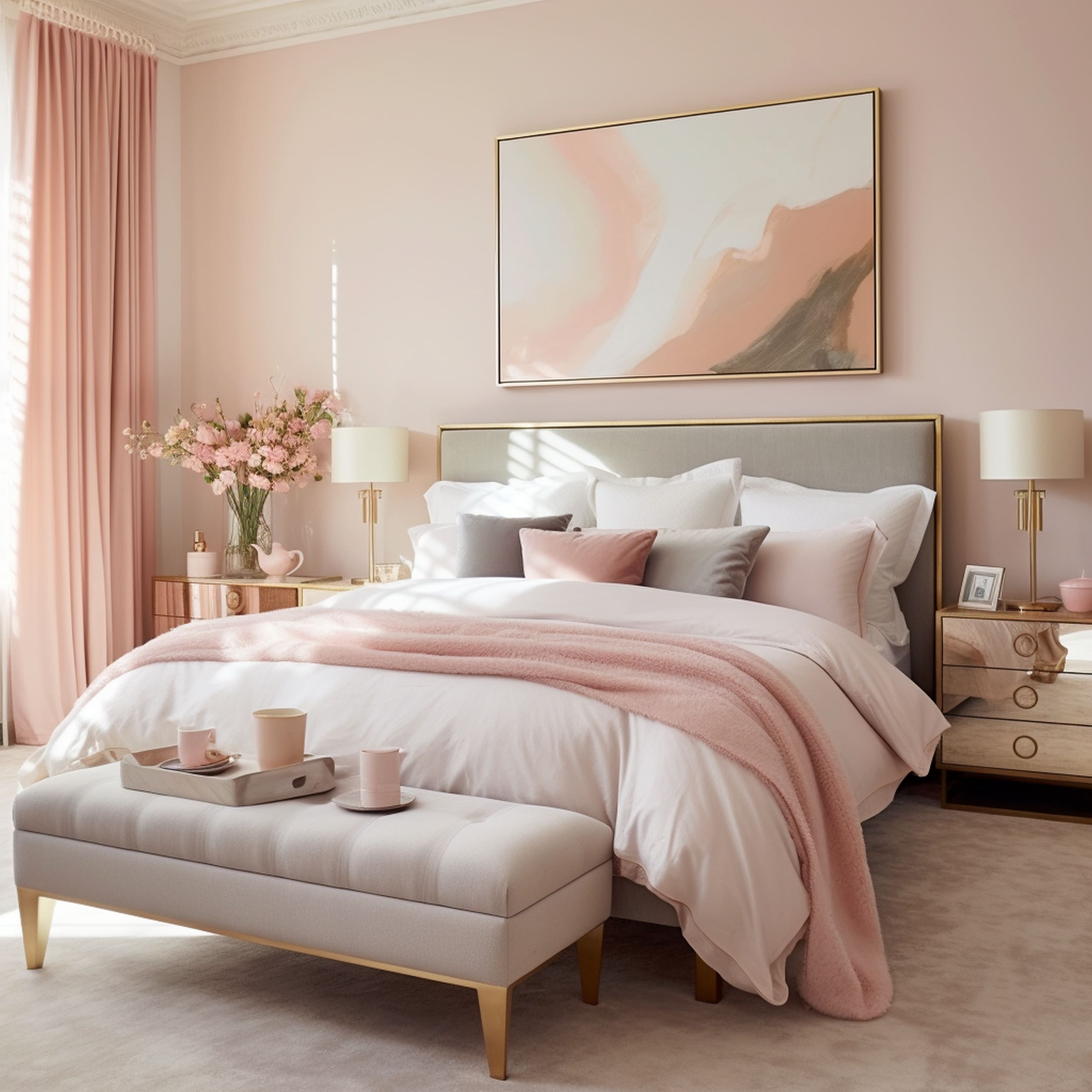 Pink Bedroom With Gold Accents