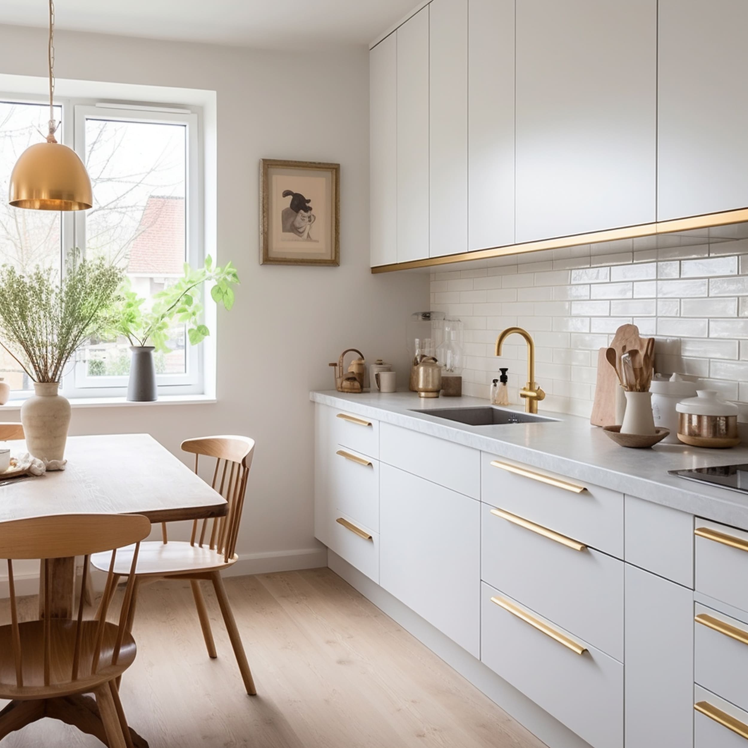 Minimalist White Kitchen With Gold Accents