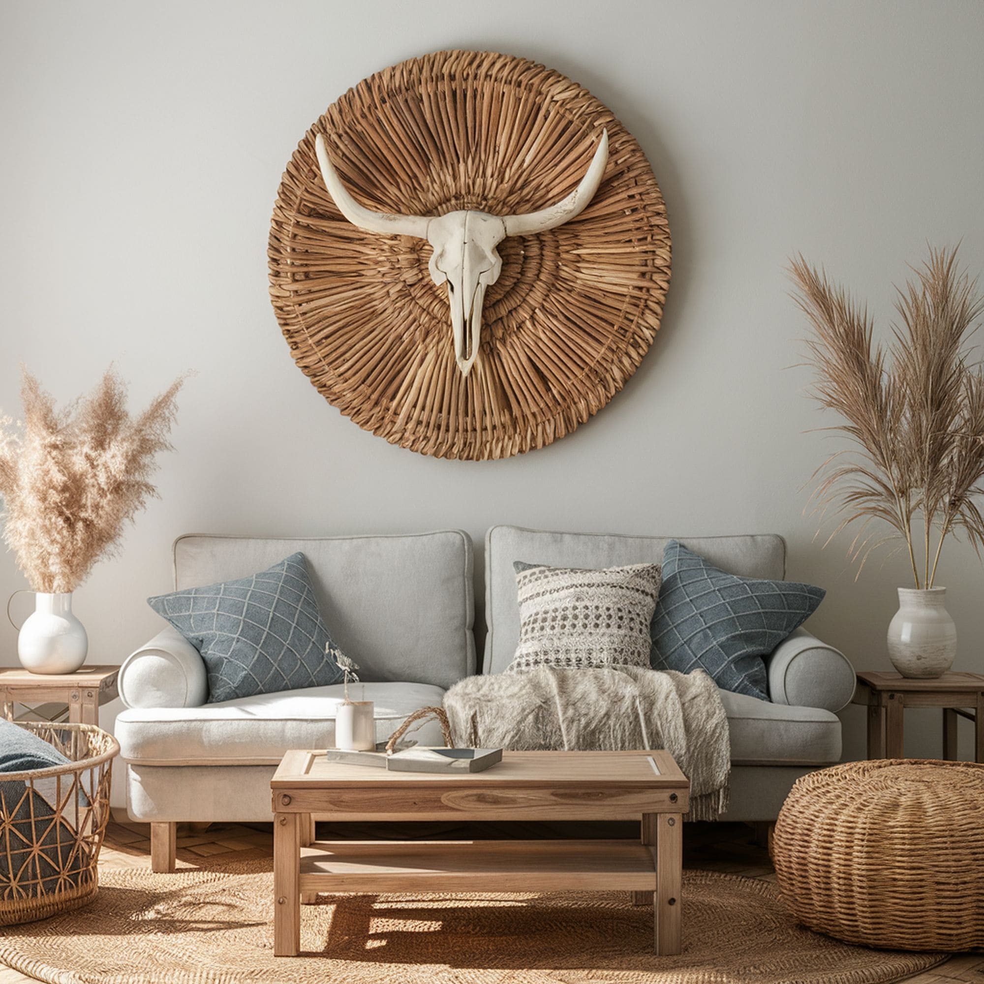 Tribal Bohemian Living Room With Animal Skull Decoration