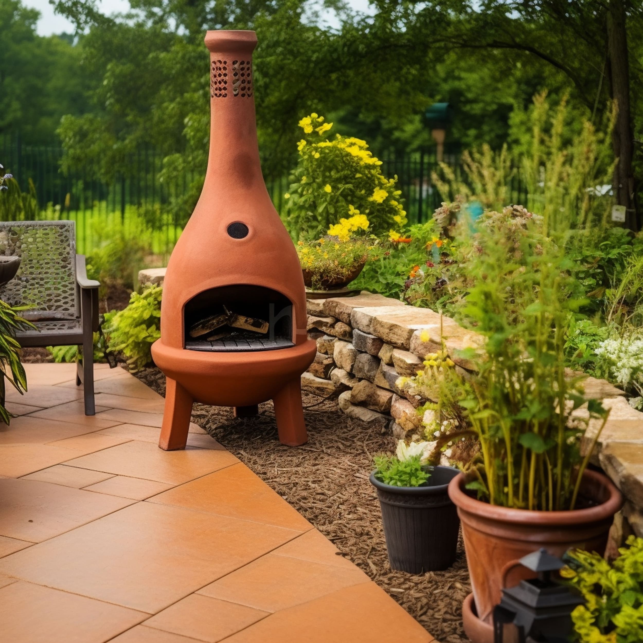 Chiminea Fire Pit on a Patio