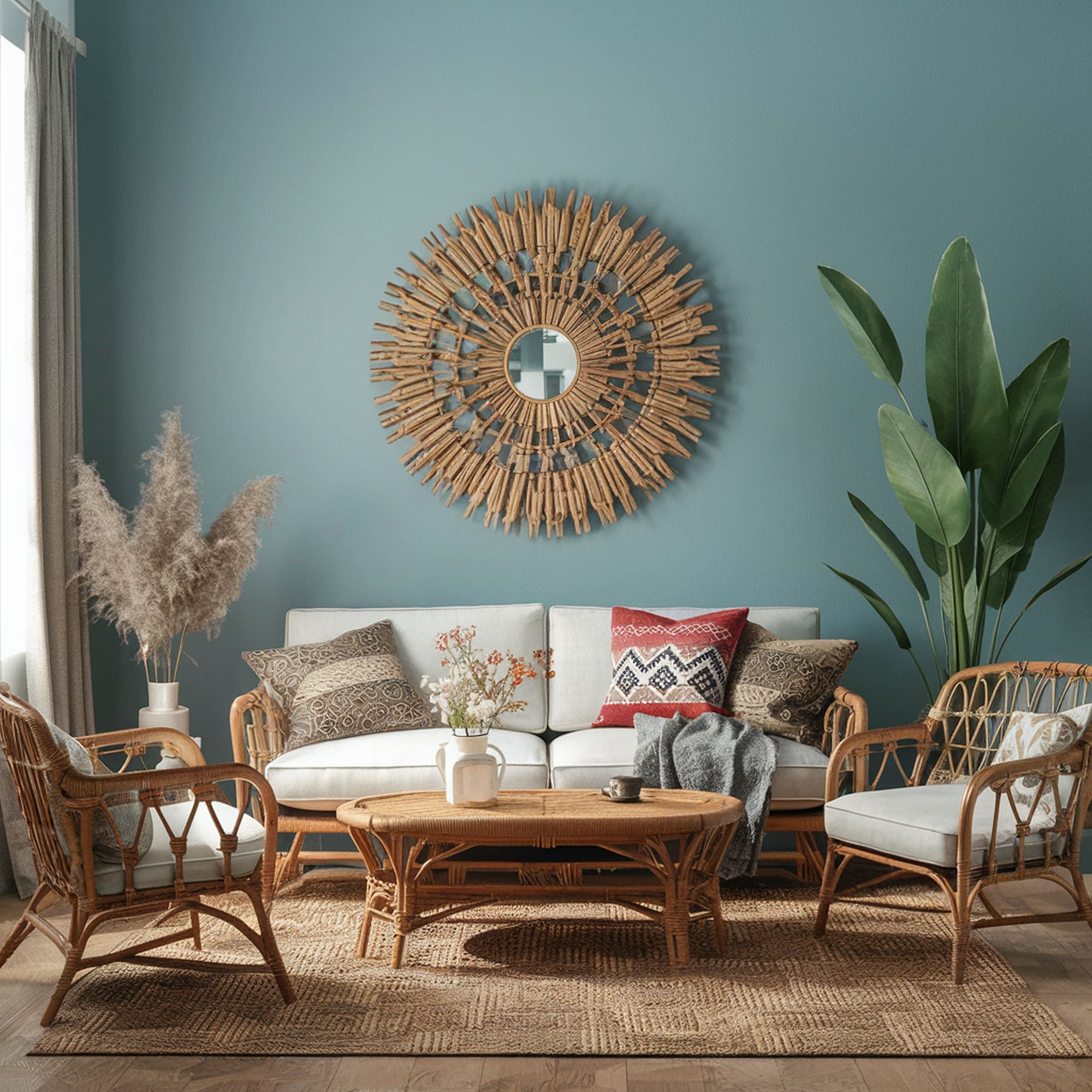 Tribal Bohemian Living Room With Indoor Tree