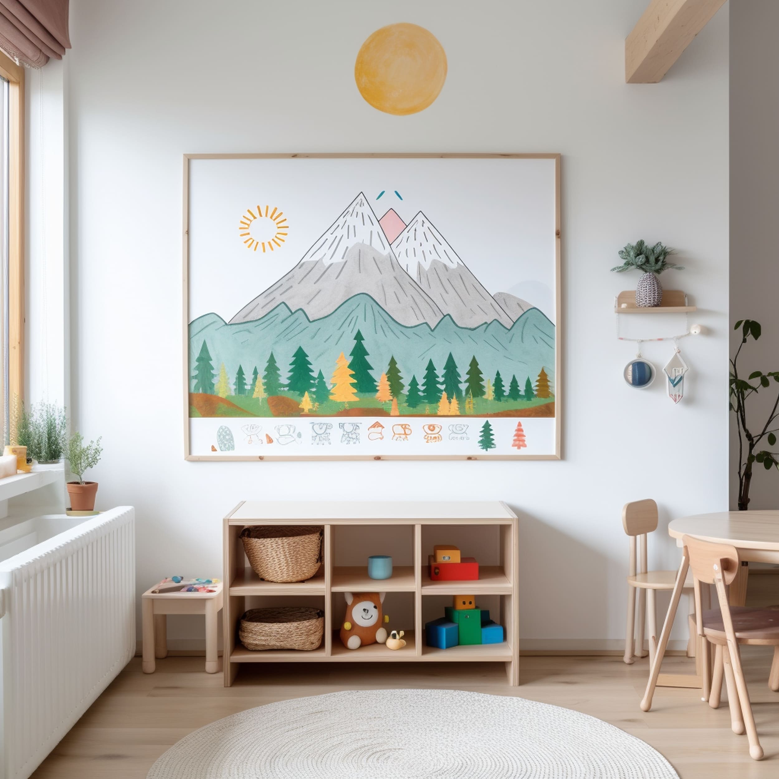 Scandinavian Style Kids Room With Whiteboard