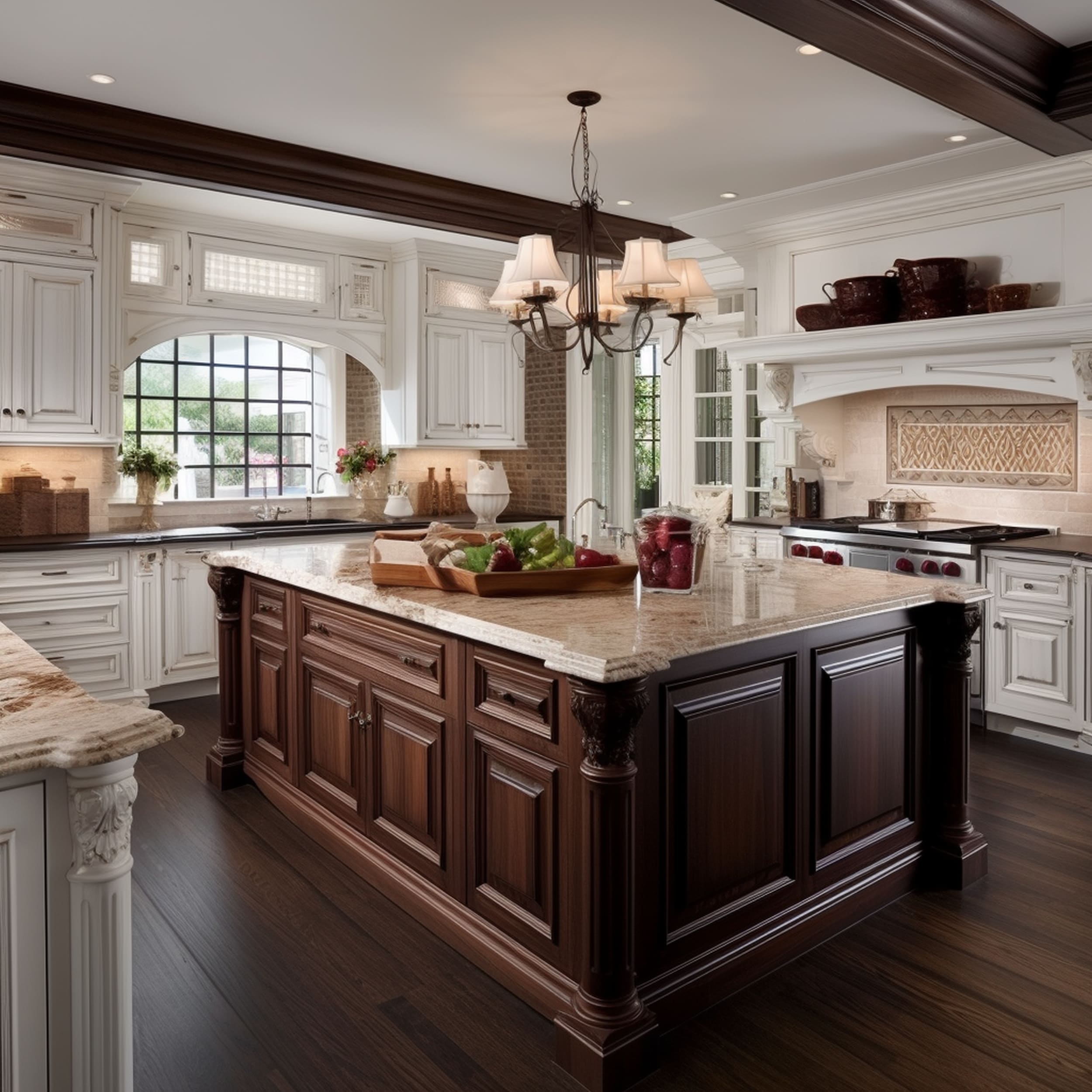 Kitchen With Mix of Brown Mahogany Wood and White Cabinets