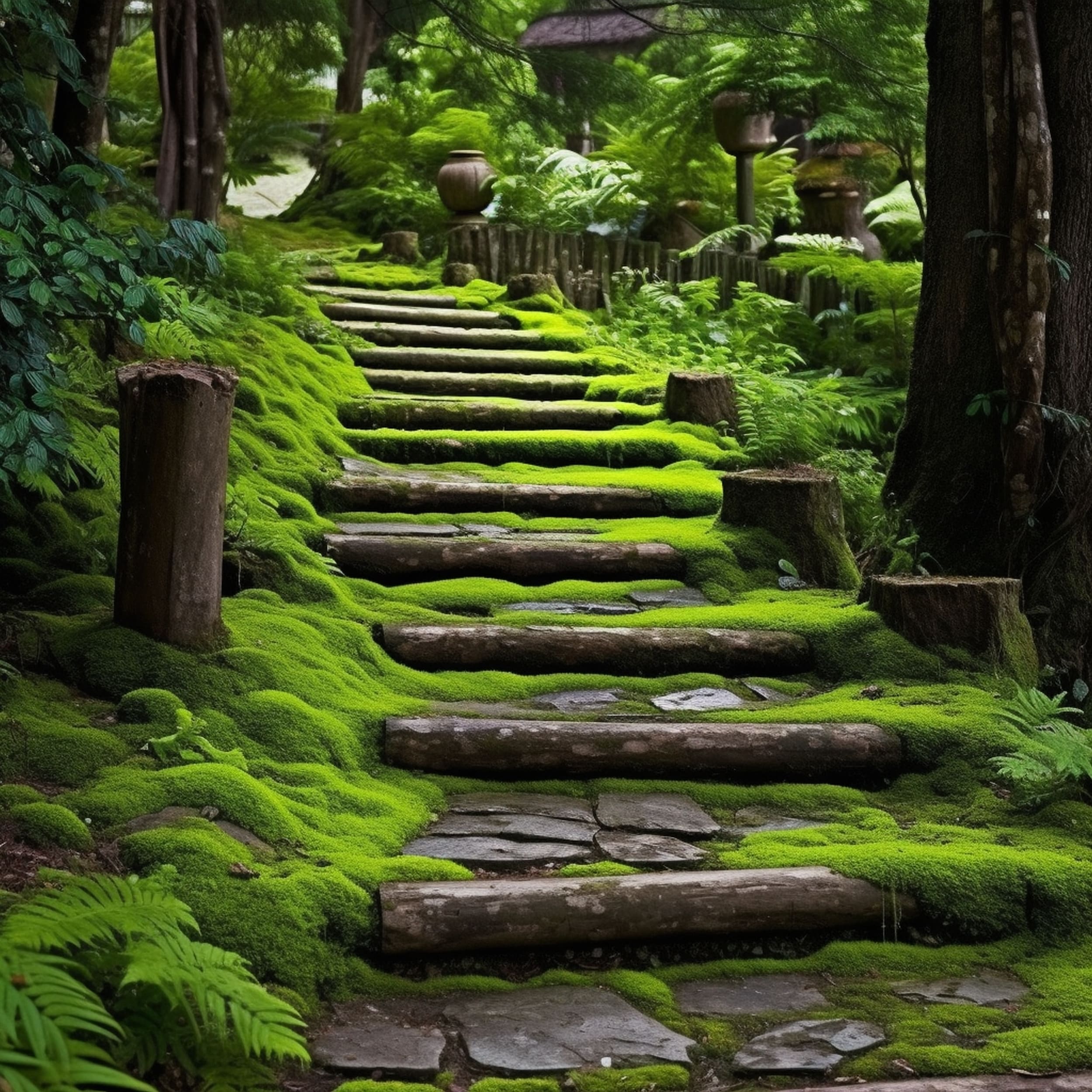 Mossy Pathway Through Garden