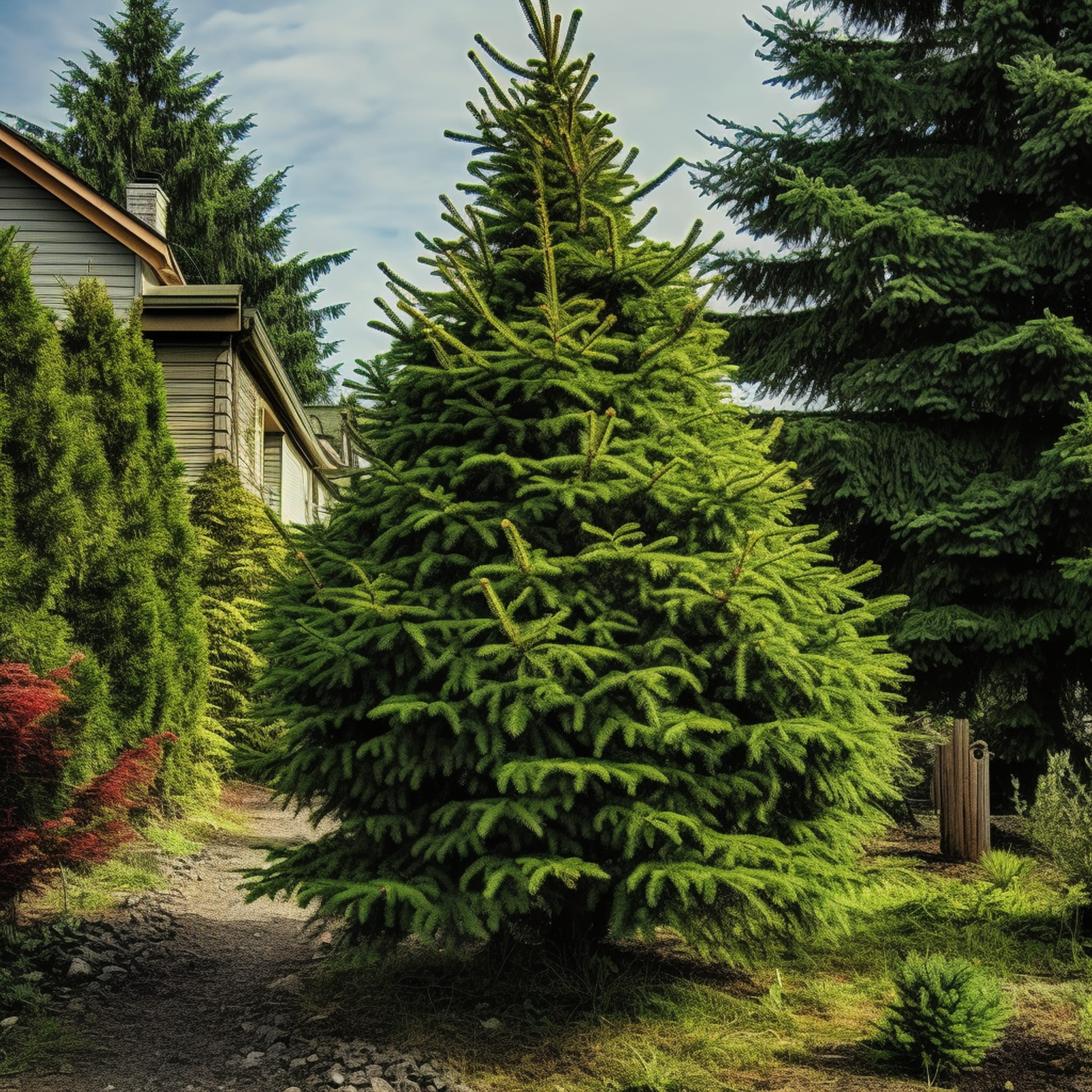Norway Spruce Tree in a Yard