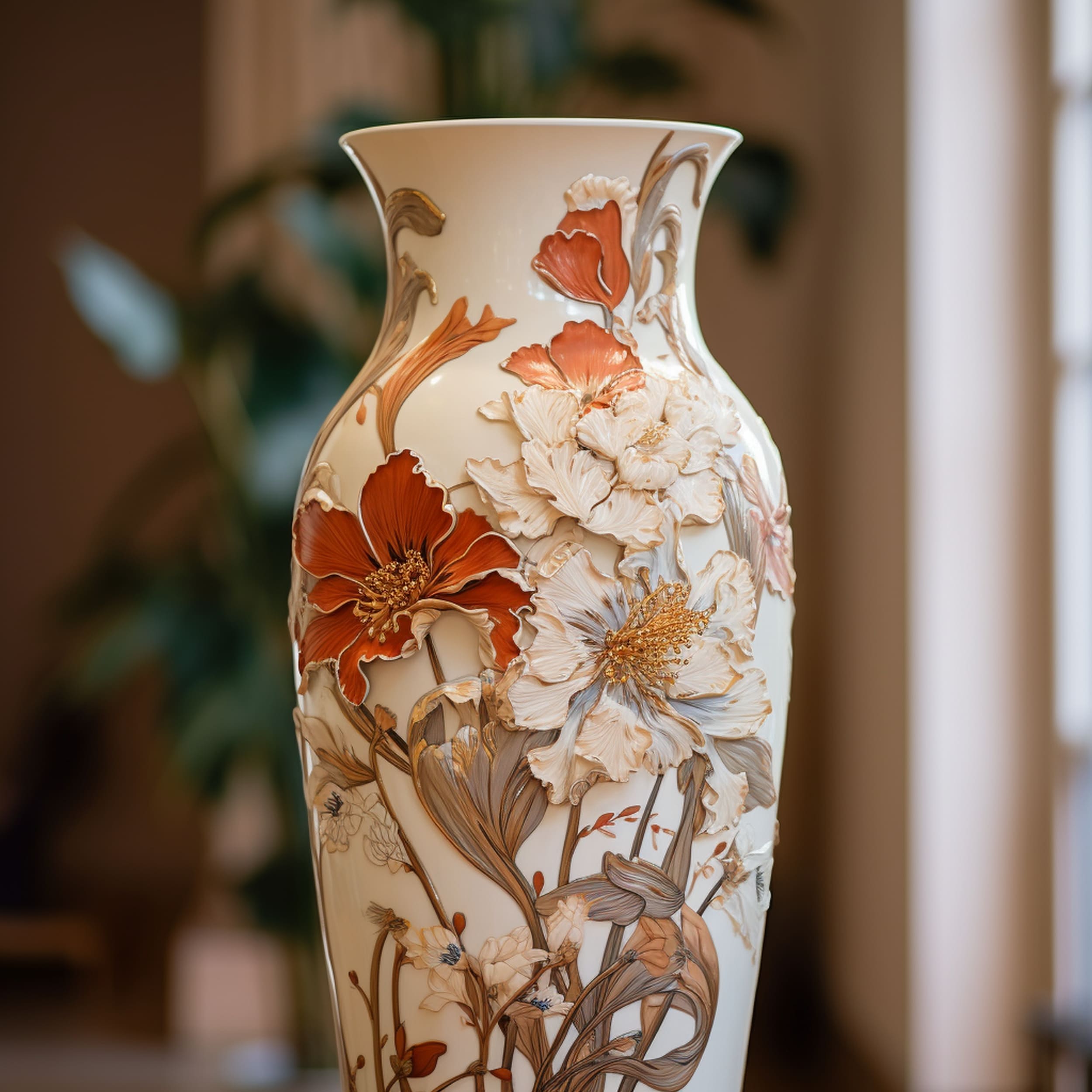 Floor Vase With Flower Designs