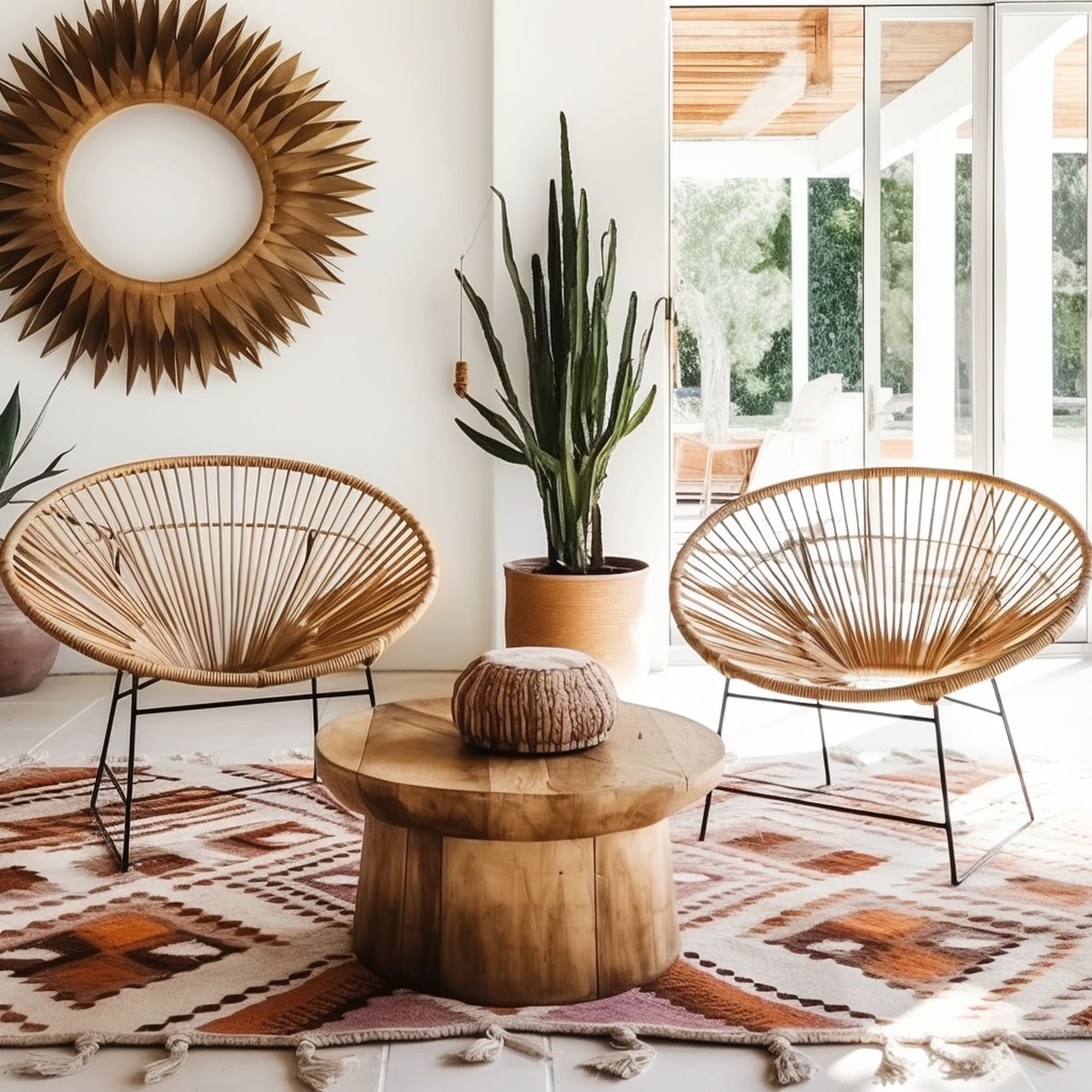 Mexican Inspired Round Chairs With Desert Style Decor Elements