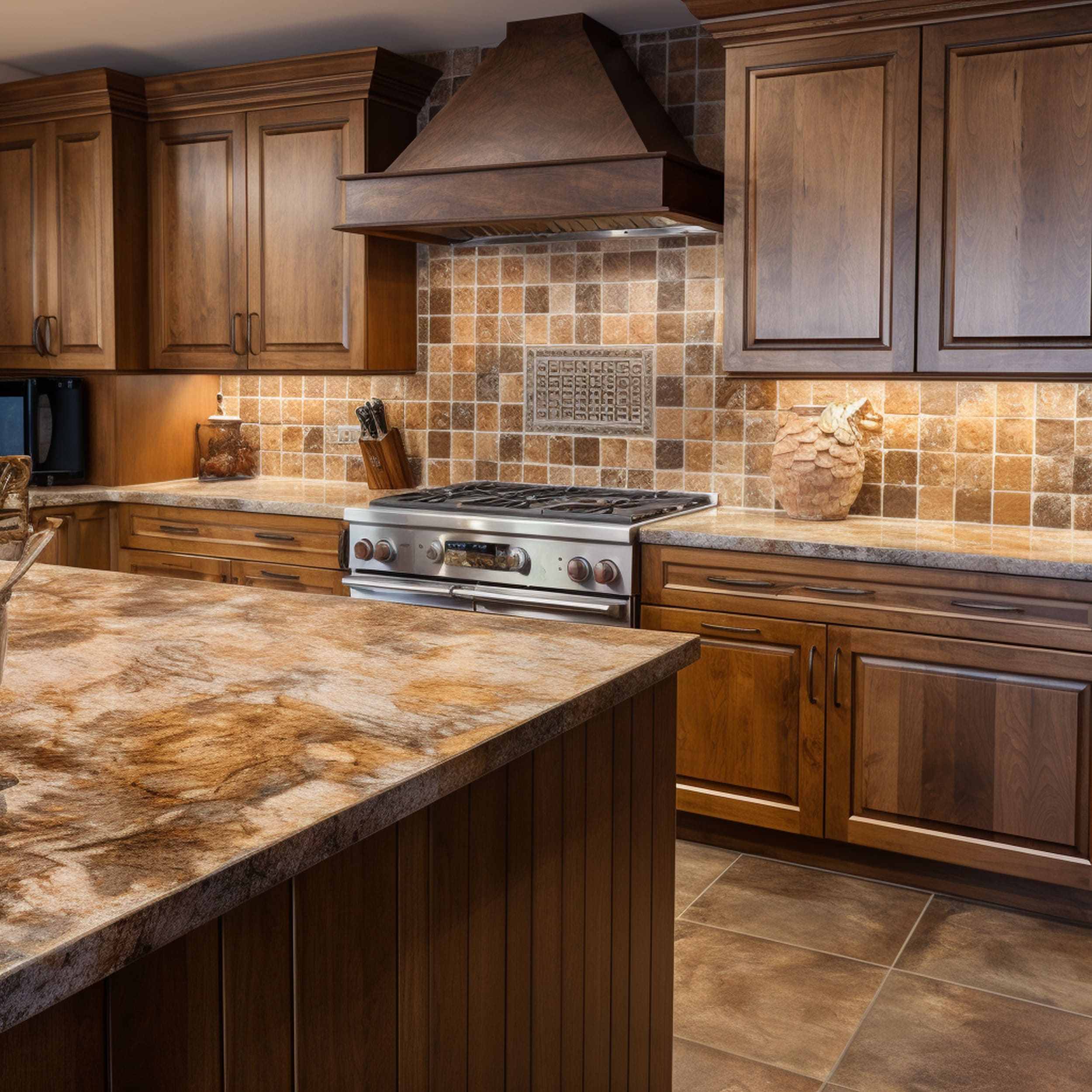 Traditional Kitchen With Artisanal Square Tile Backsplash