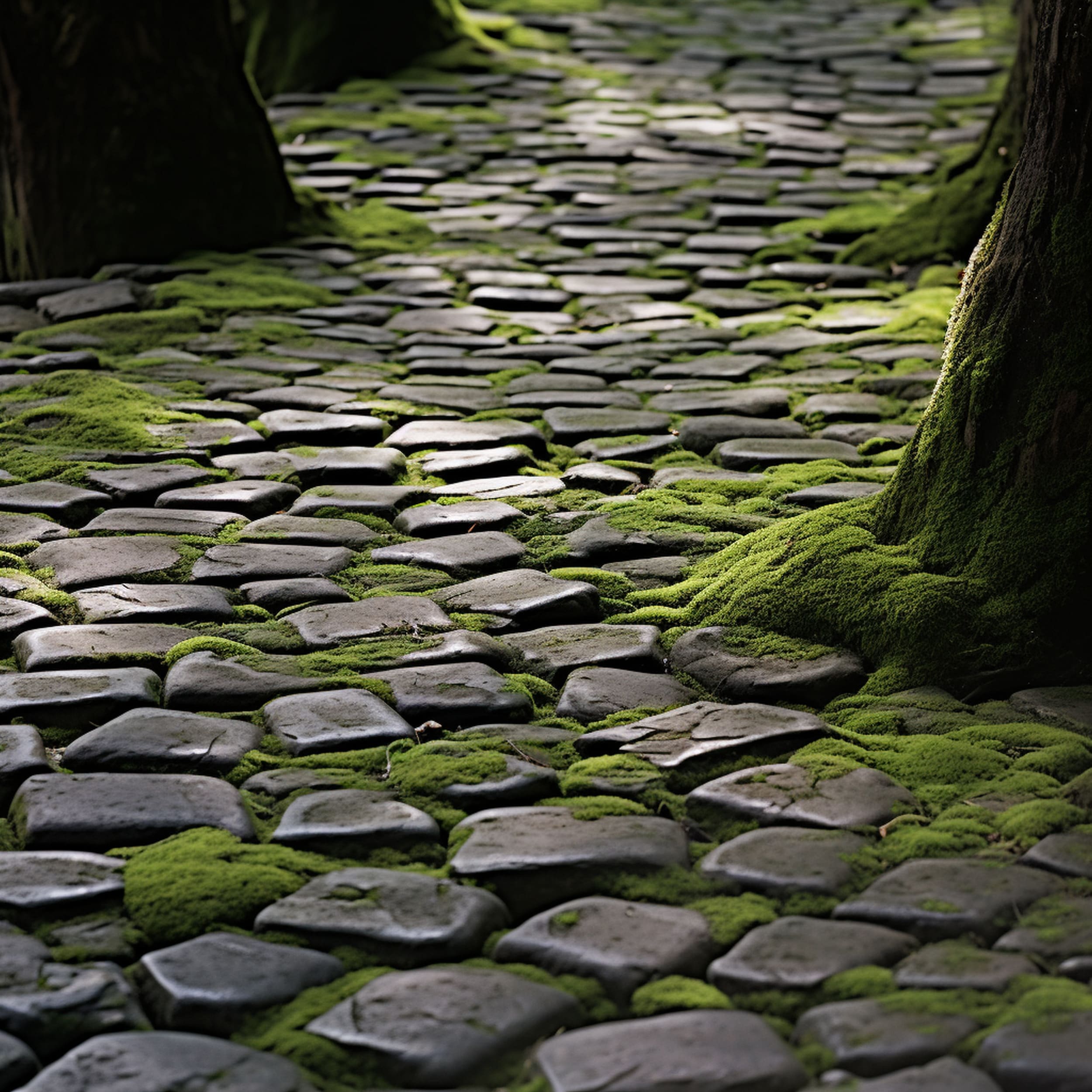 Cobblestone Path With Trees