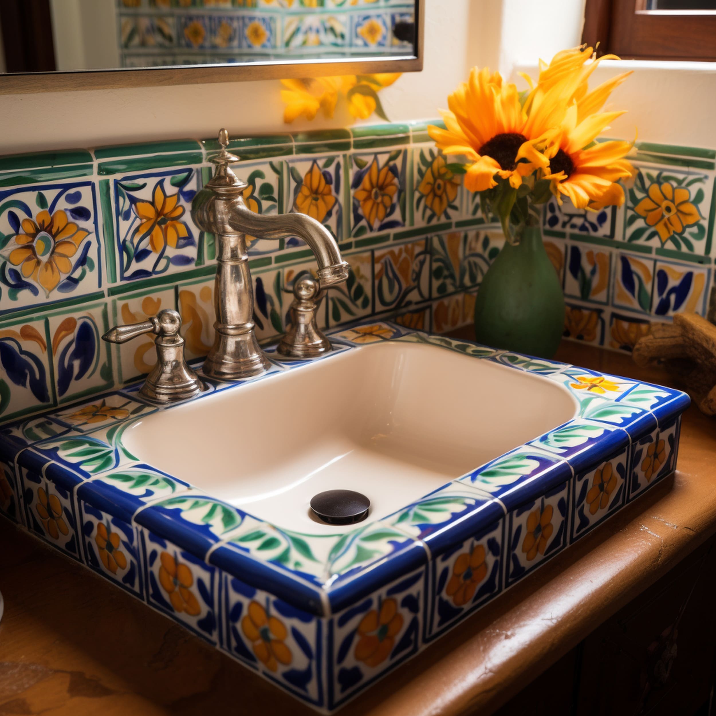 Mexican Inspired Sink Basin With Decorative Tiles