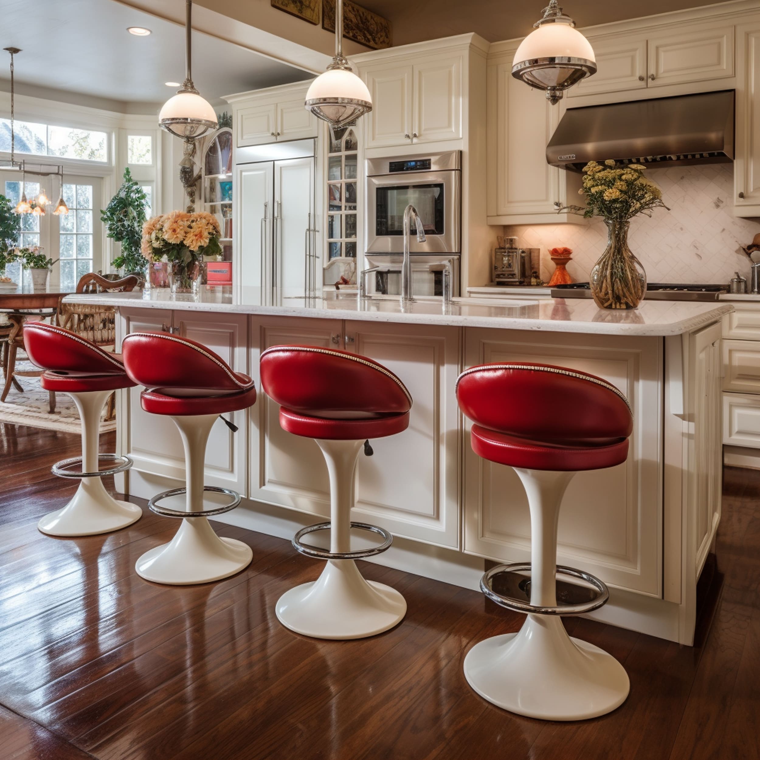 Modern Kitchen With Pedestal Style Bar Stools