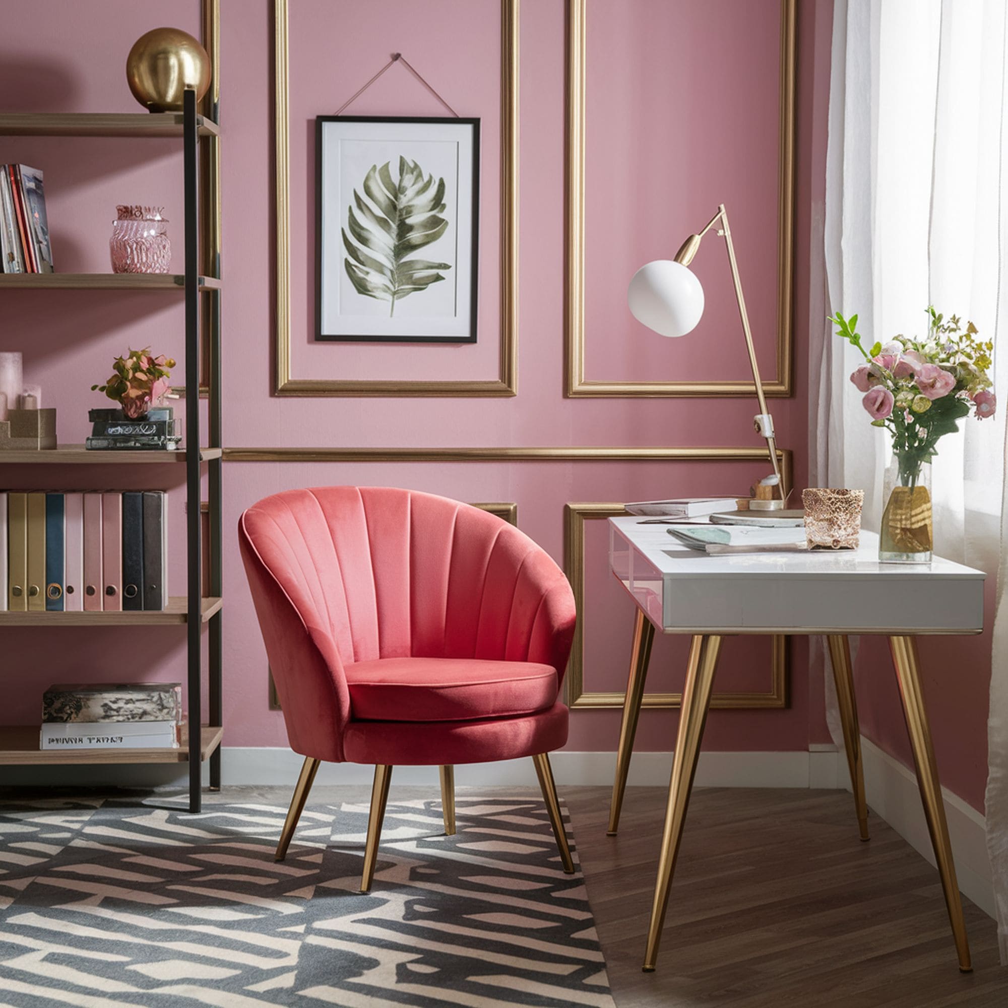Coral Velvet Chair in Pink Home Office