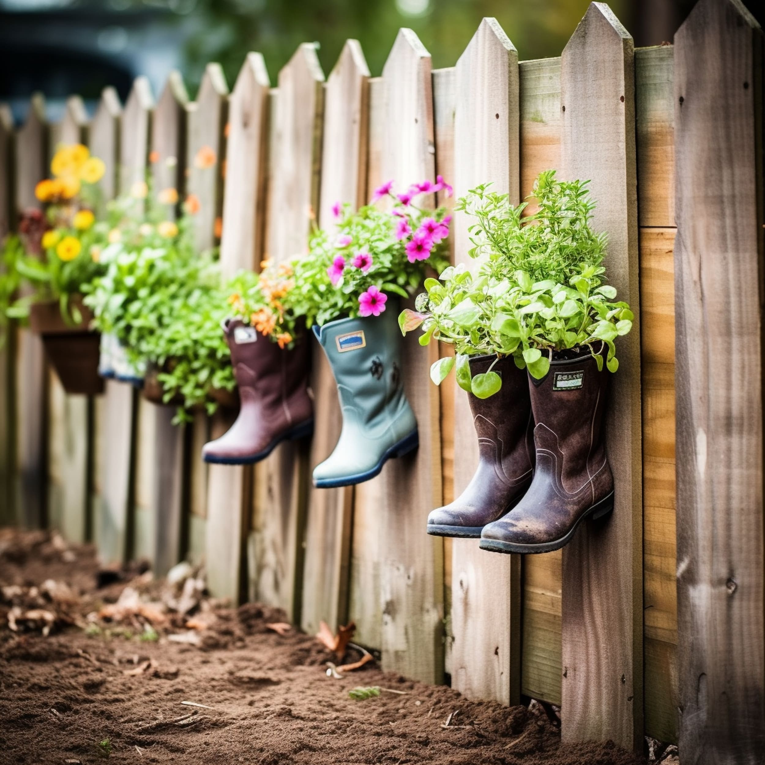 DIY Style Fence Planters Using Upcycled Rubber Boots