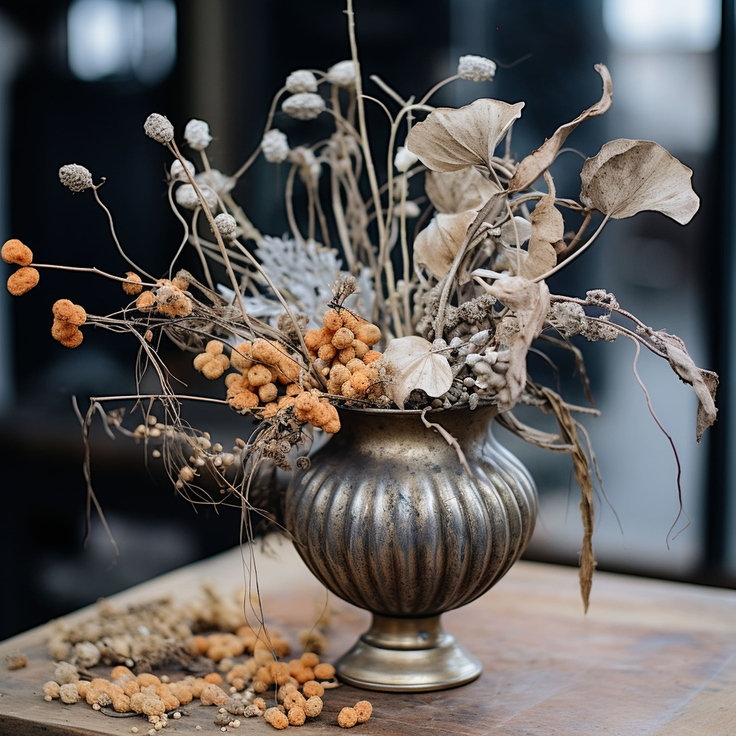 Metal Vase With Dried Plants